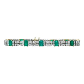 18K White and Yellow Gold Emerald and Diamond Bracelet