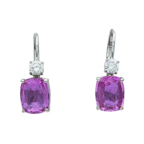 Platinum Pink Sapphire and Diamond Drop Earrings