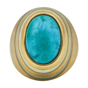 Puig Doria 18K Yellow Gold and Turquoise Bombe Ring