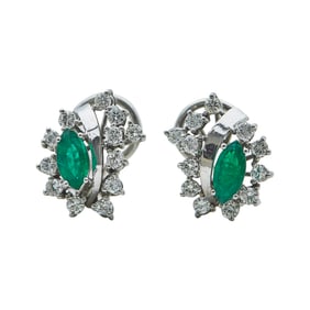 18K White Gold Emerald and Diamond Earrings