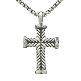 David Yurman Sterling Silver and Diamond Cross Pendant Necklace