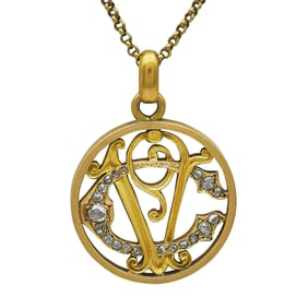 14K Gold and Rose Cut Diamond Initial Pendant Necklace
