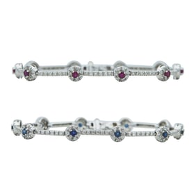 Two 14K White Gold and Diamond, Ruby, and Sapphire Bracelets