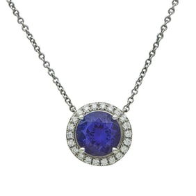 Tiffany & Co. Soleste Platinum Tanzanite Diamond Halo Necklace