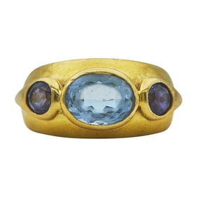Bvlgari Bulgari 18K Yellow Gold, Aquamarine, and Iolite Ring