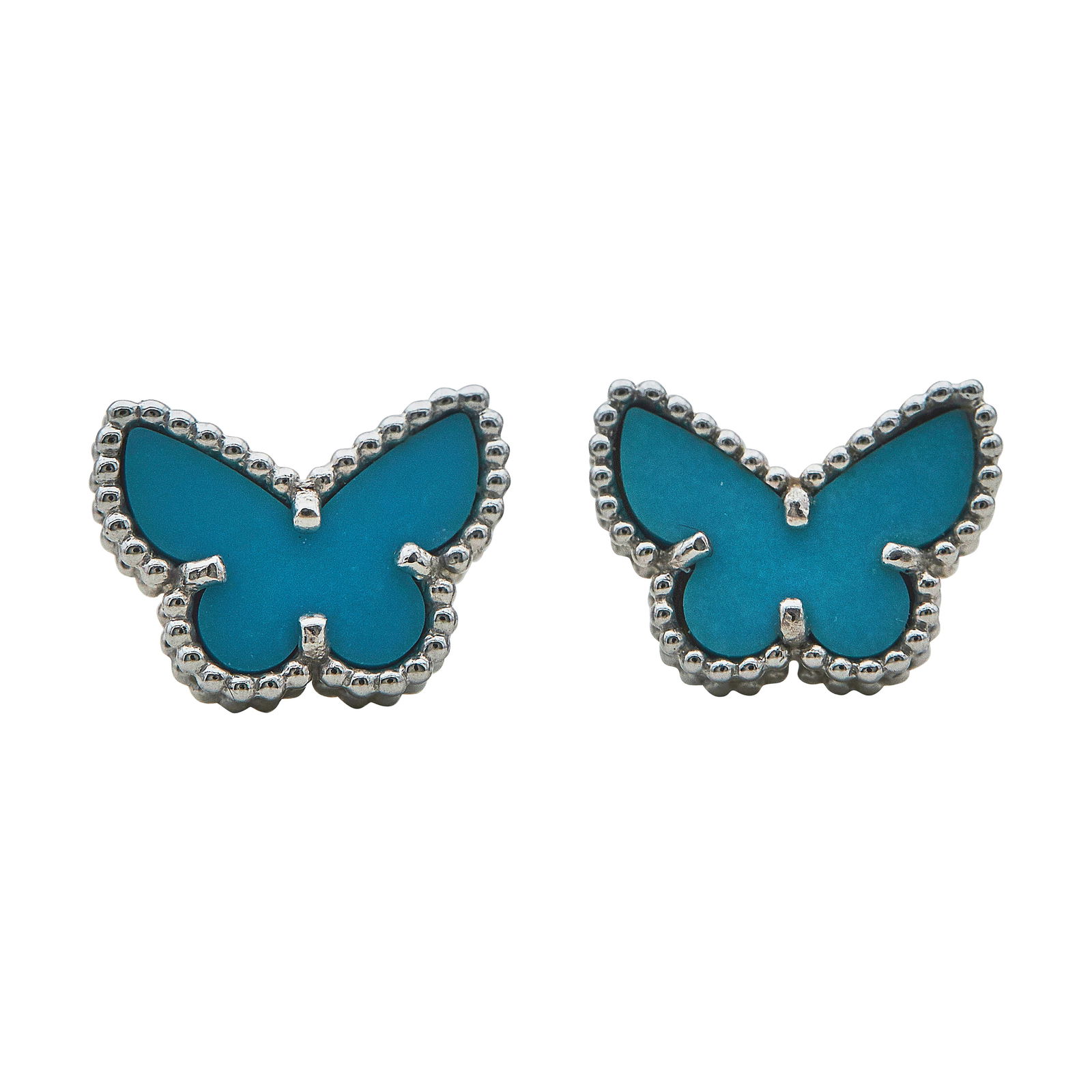 Van Cleef & Arpels Sweet Butterfly 18K White Gold and Turquoise Earrings