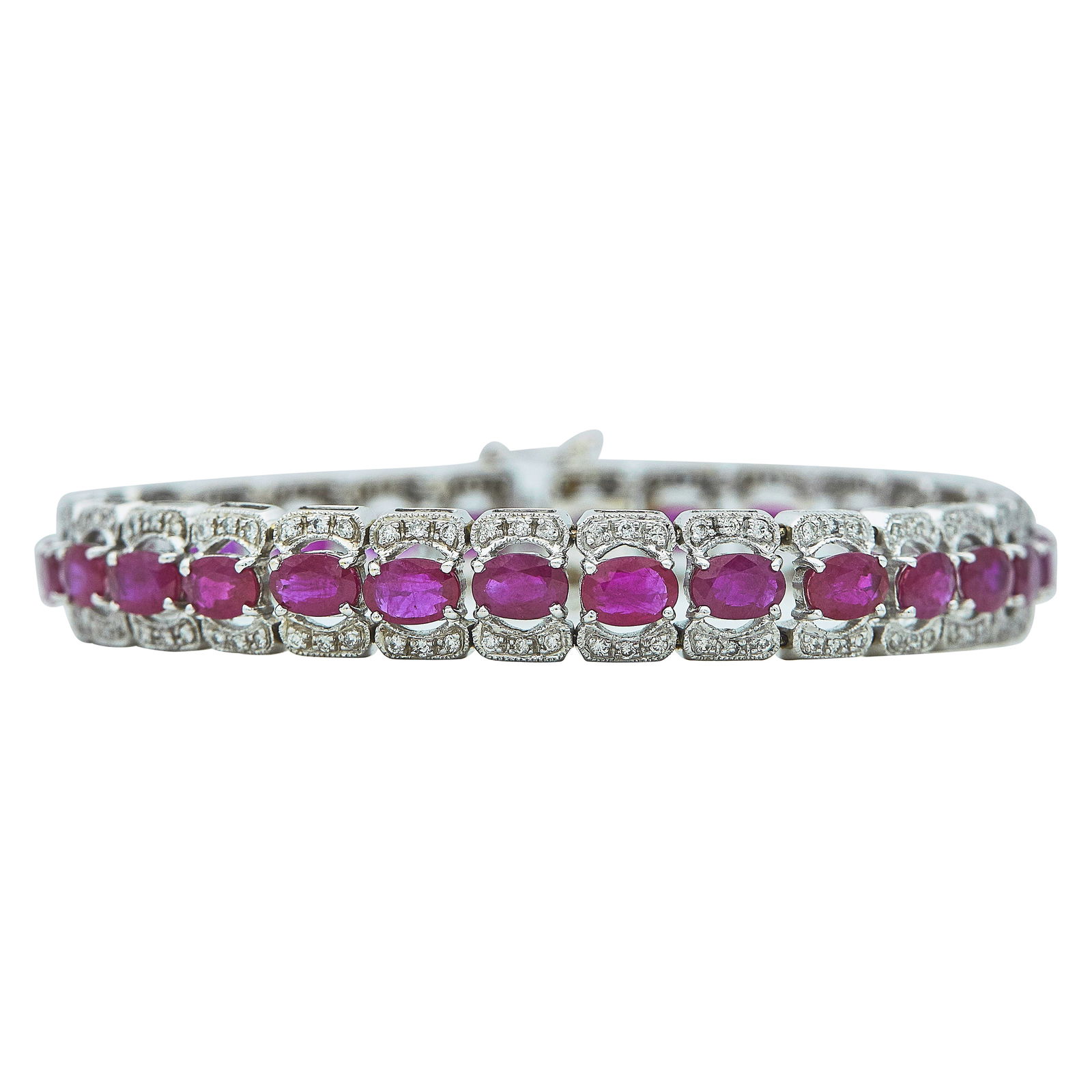 18K White Gold, Ruby, and Diamond Link Bracelet (1 of 2)