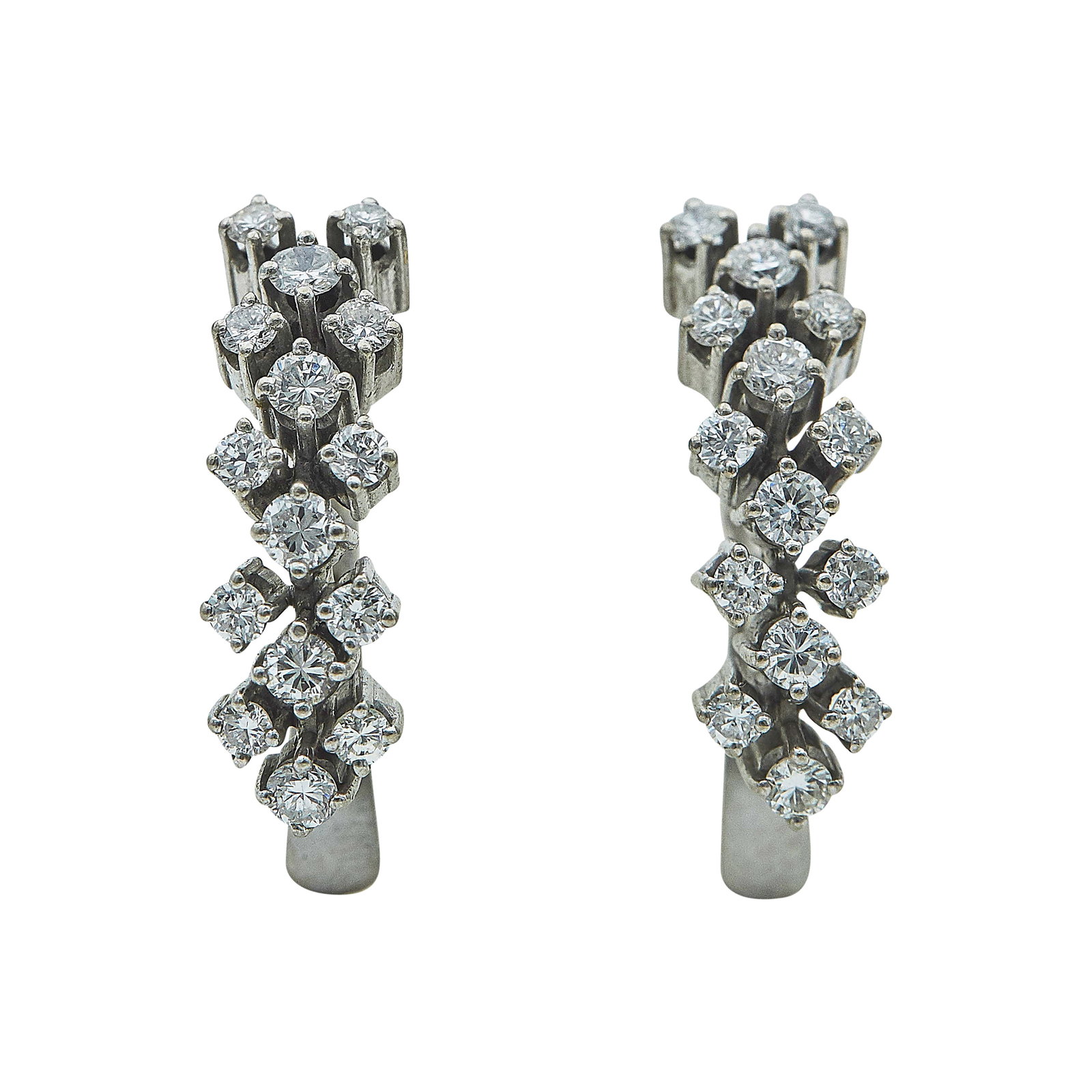 18K White Gold Three-Line Cluster Diamond Drop Earrings (1 of 3)