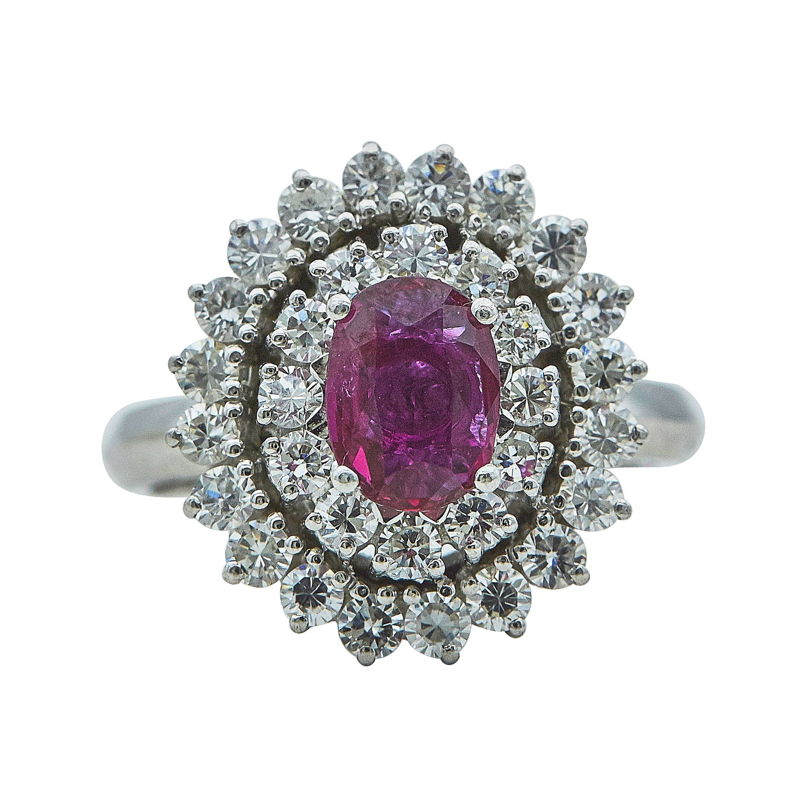 Platinum, Ruby, and Diamond Cluster Ring (1 of 3)