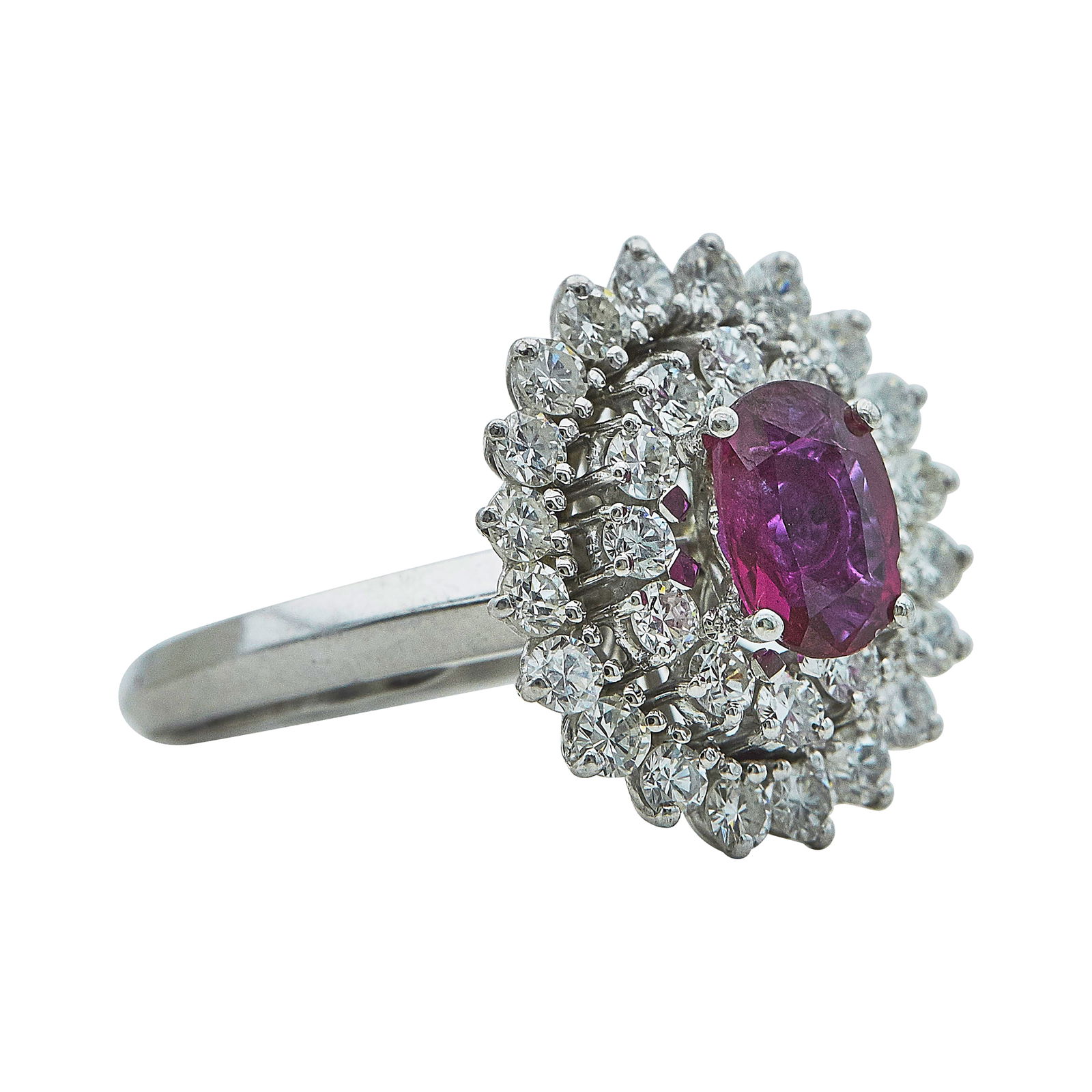Platinum, Ruby, and Diamond Cluster Ring - 2