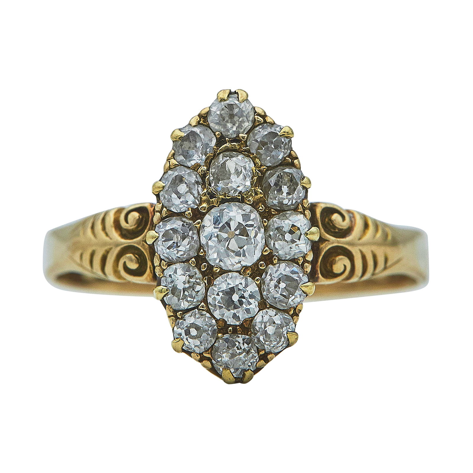 Antique 18K Yellow Gold and Diamond Navette Cluster Ring (1 of 3)