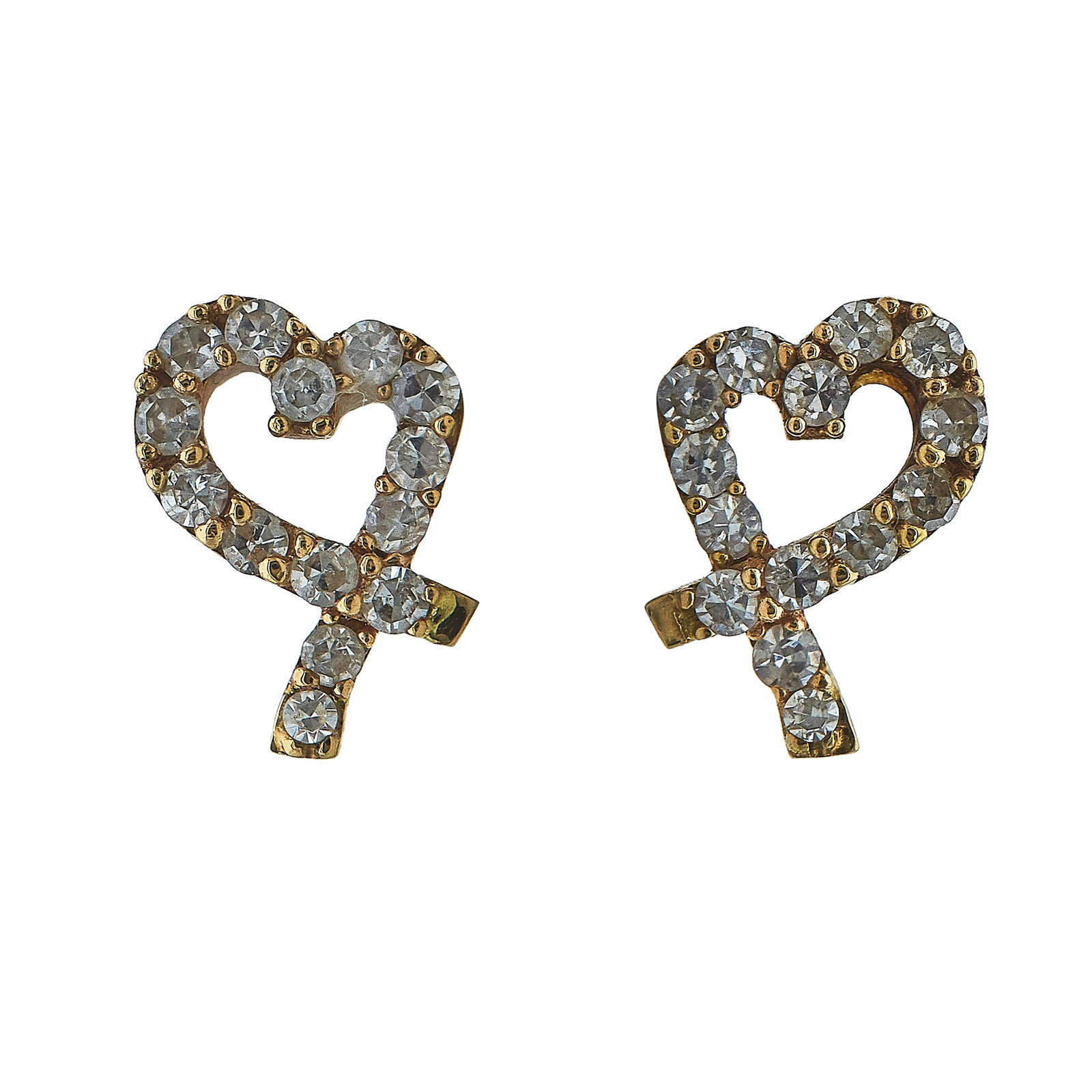 18K Yellow Gold and Single Cut Diamond Heart Stud Earrings (1 of 3)