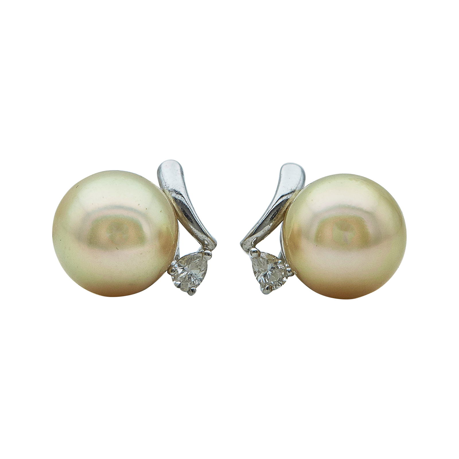 18K White Gold, Cultured Pearl, and Diamond Stud Earrings (1 of 3)
