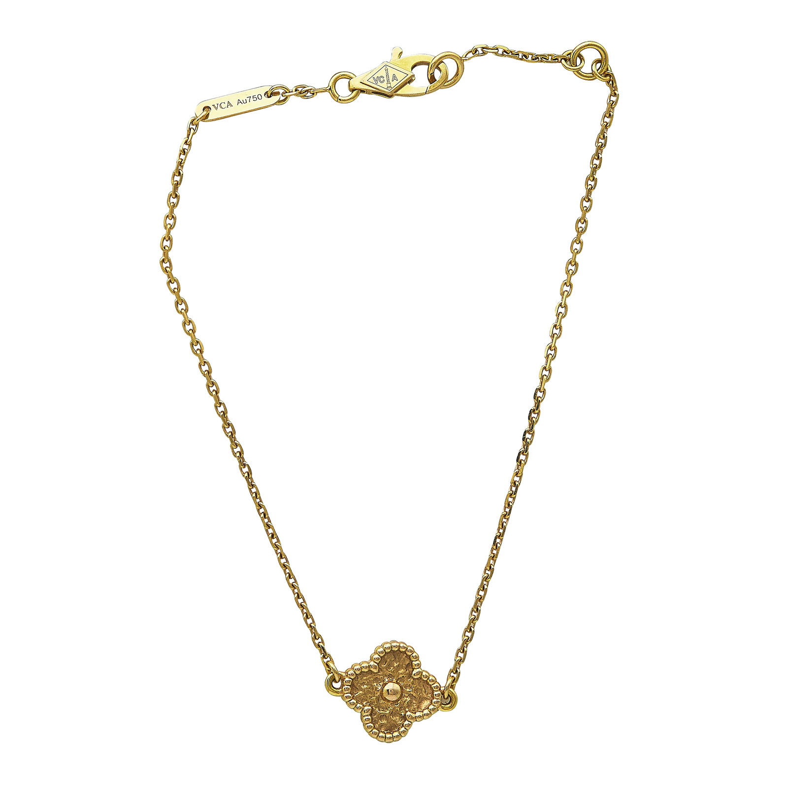 Van Cleef & Arpels Alhambra (Sweet) 18K Yellow Gold Bracelet: BRAND: VCA; COLLECTION: Alhambra (Sweet); METAL: 18K Yellow Gold; STAMPED: VCA, Aut750, numbered; CONDITION: Pre-owned, Very Good; ITEM WEIGHT (GRAMS): 2.2 g; MEASUREMENTS: Bracelet 6 1/2 inches long;