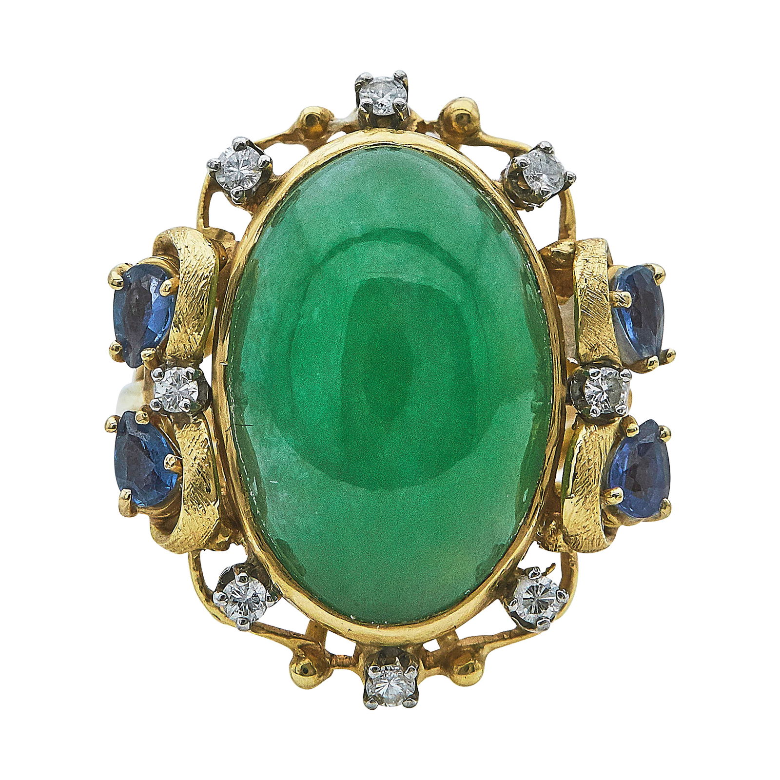 18K Yellow Gold, Jade, Sapphire, and Diamond Ring (1 of 3)
