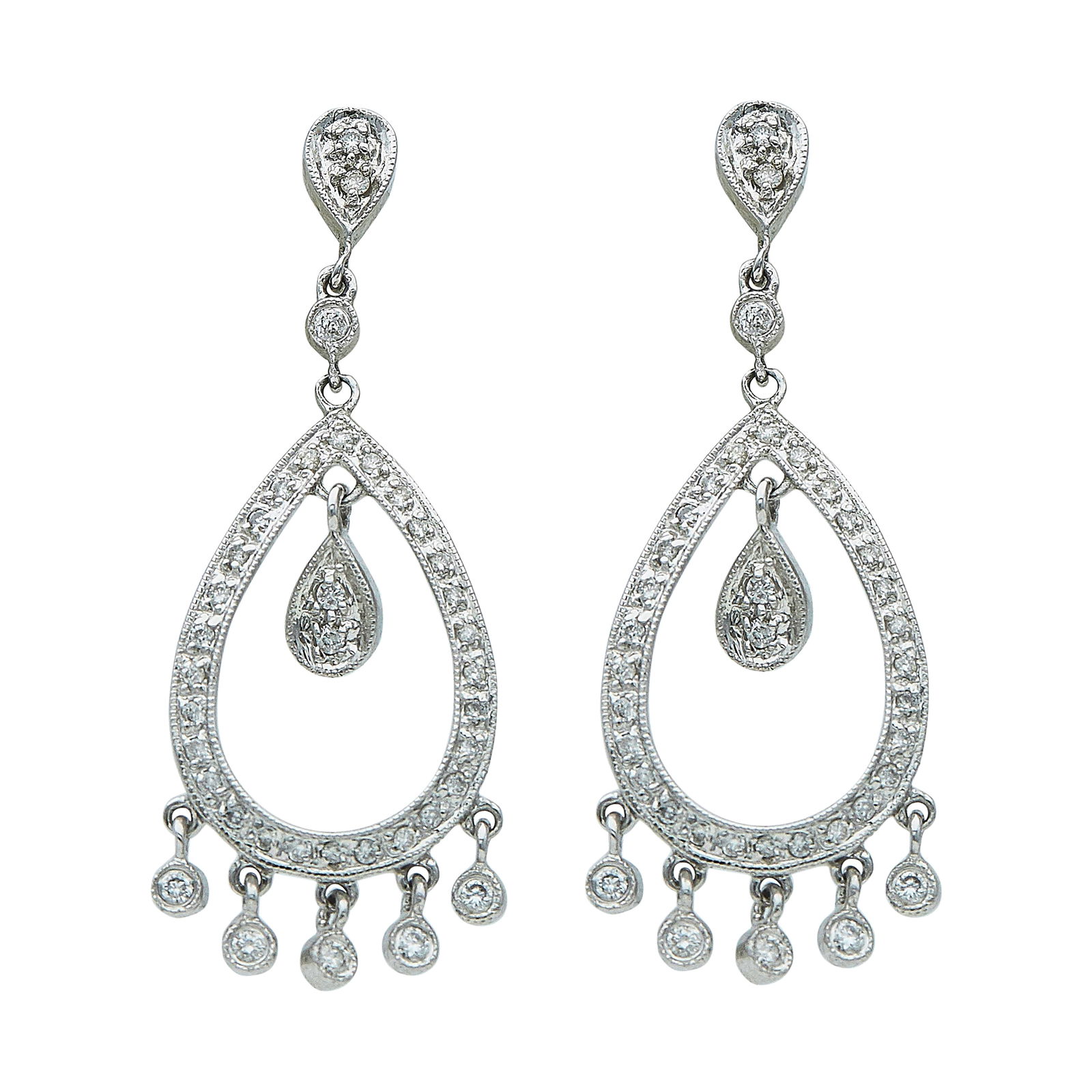 18K White Gold and Diamond Pear Shaped Drop Earrings (1 of 3)