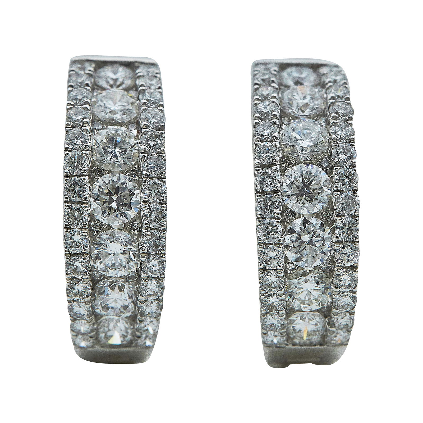 18K White Gold and Round Brilliant Cut Diamond Hoop Earrings (1 of 3)