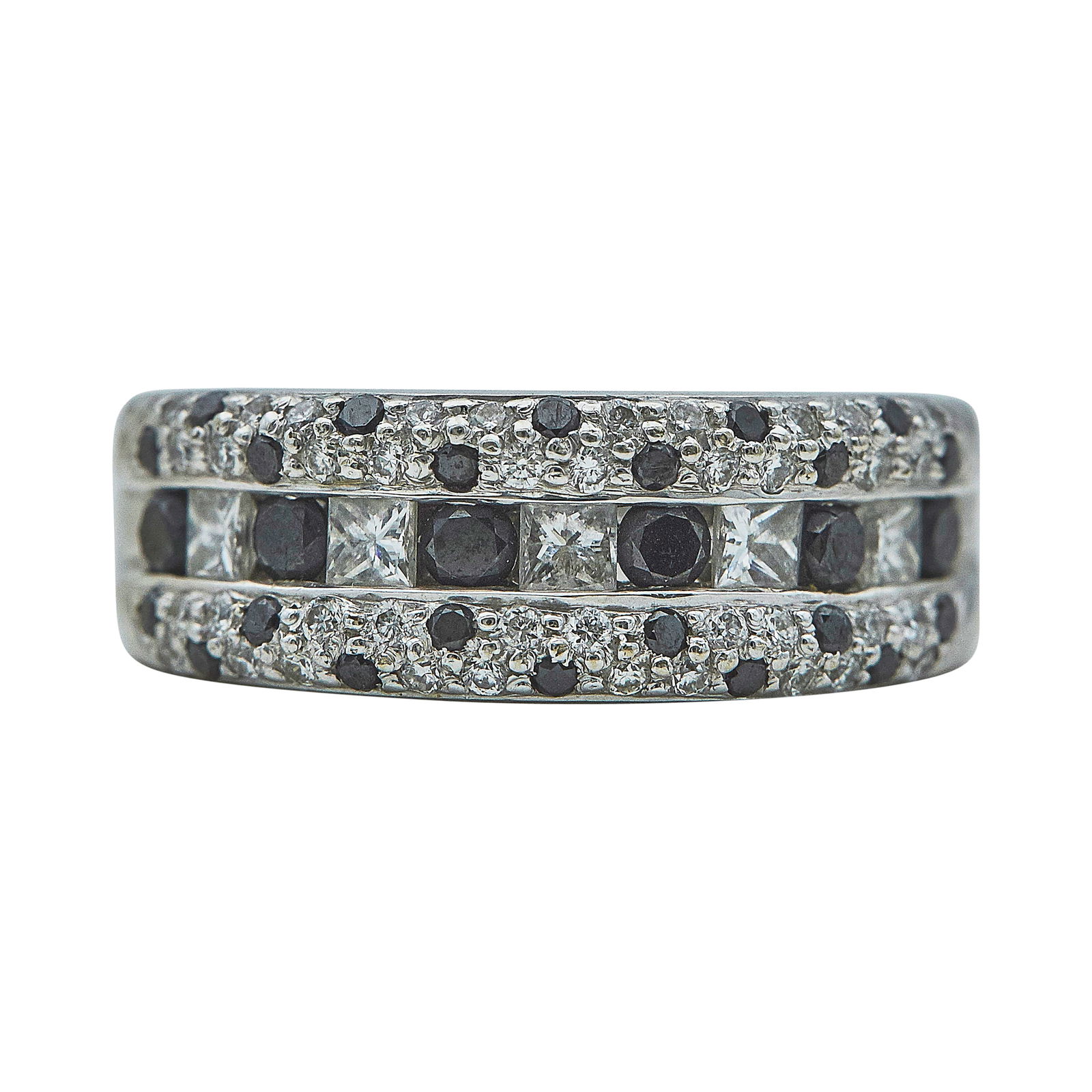 14K White Gold Diamond And Black Diamond Cluster Band Ring (1 of 3)