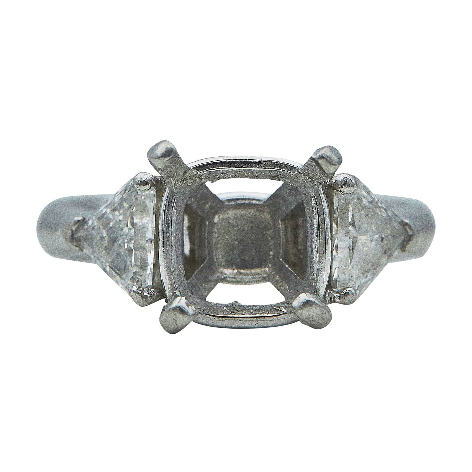 Platinum And Triangular Step Cut Diamond Three-Stone Engagement Ring Mounting (1 of 3)