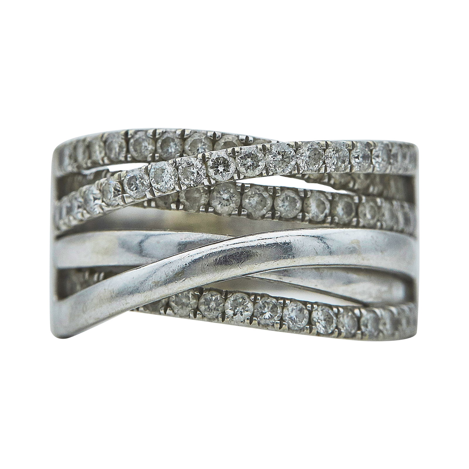 14K White Gold And Diamond Crossover Band Ring (1 of 3)