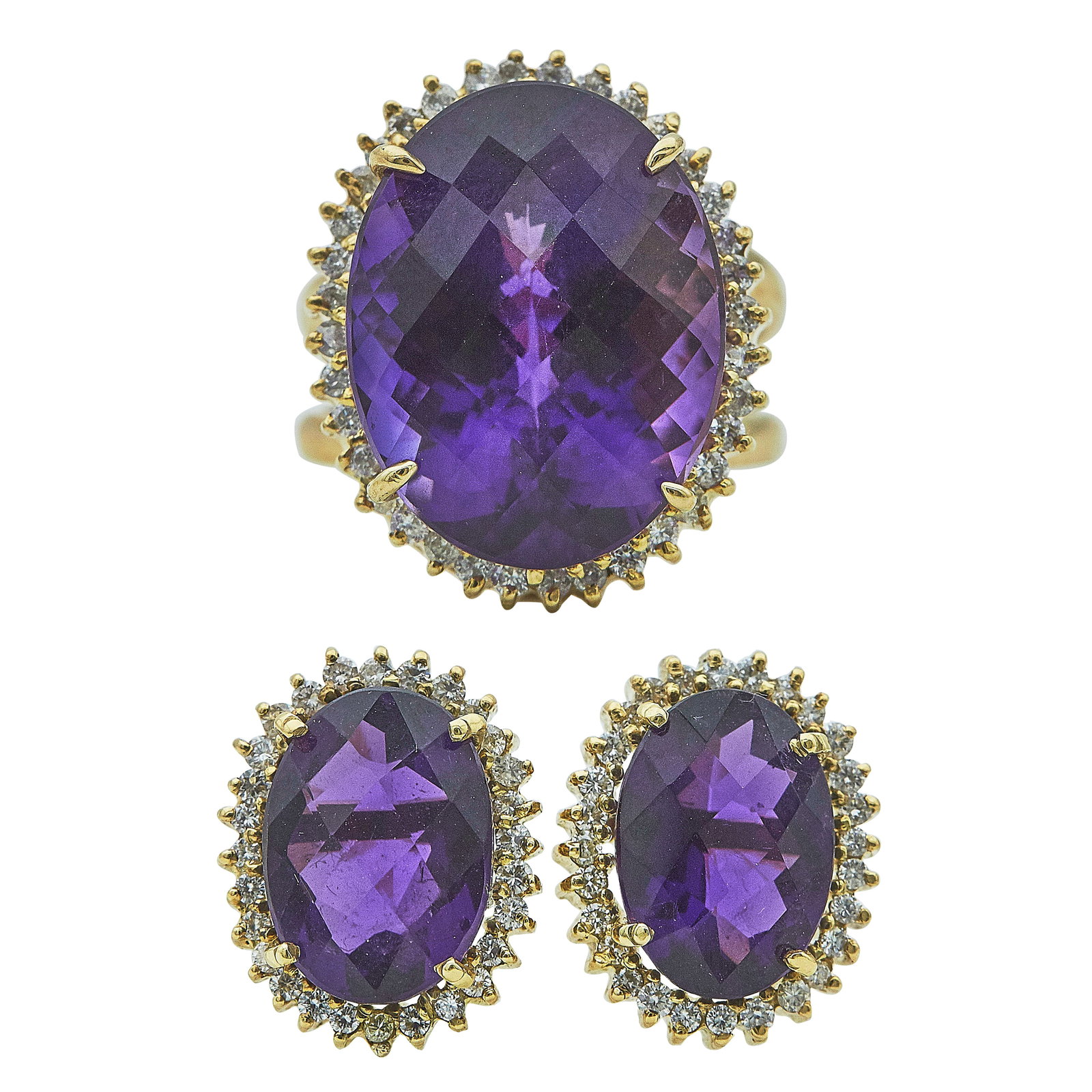 18K Yellow Gold Amethyst and Diamond Ring and Earrings Set (1 of 6)