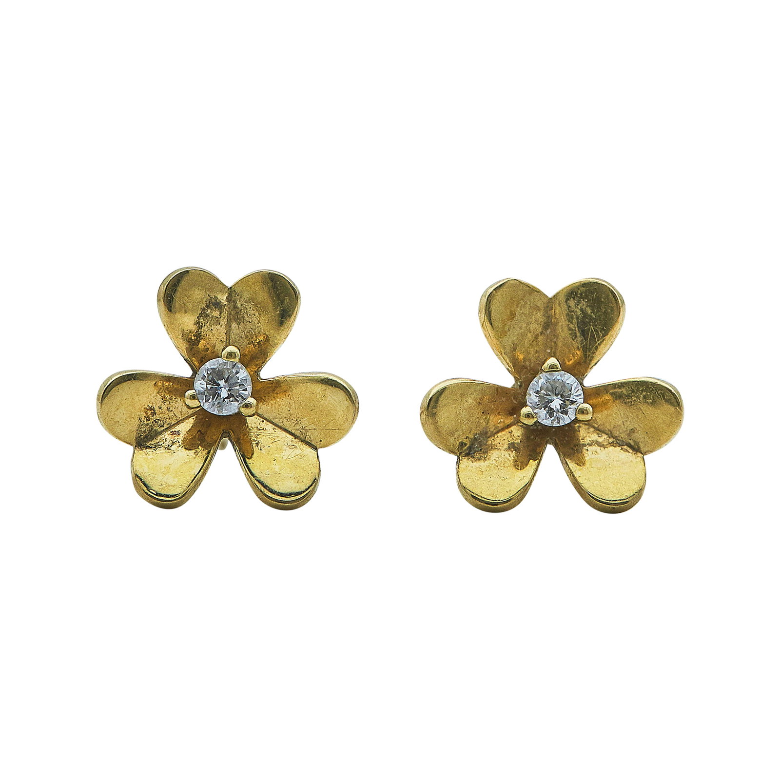 18K Yellow Gold Diamond Floral Stud Earrings (1 of 3)