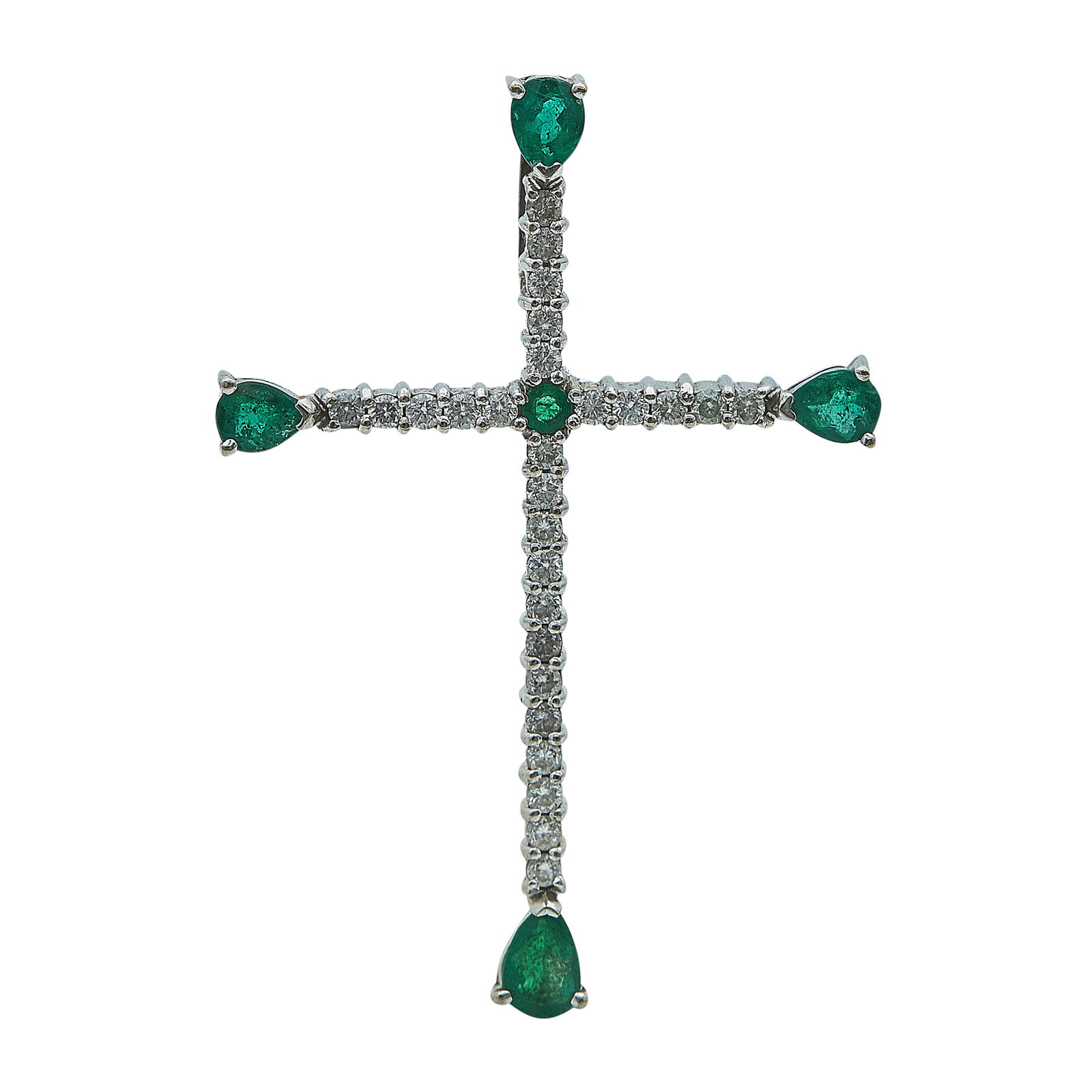 18K White Gold Emerald And Diamond Cross Pendant (1 of 3)
