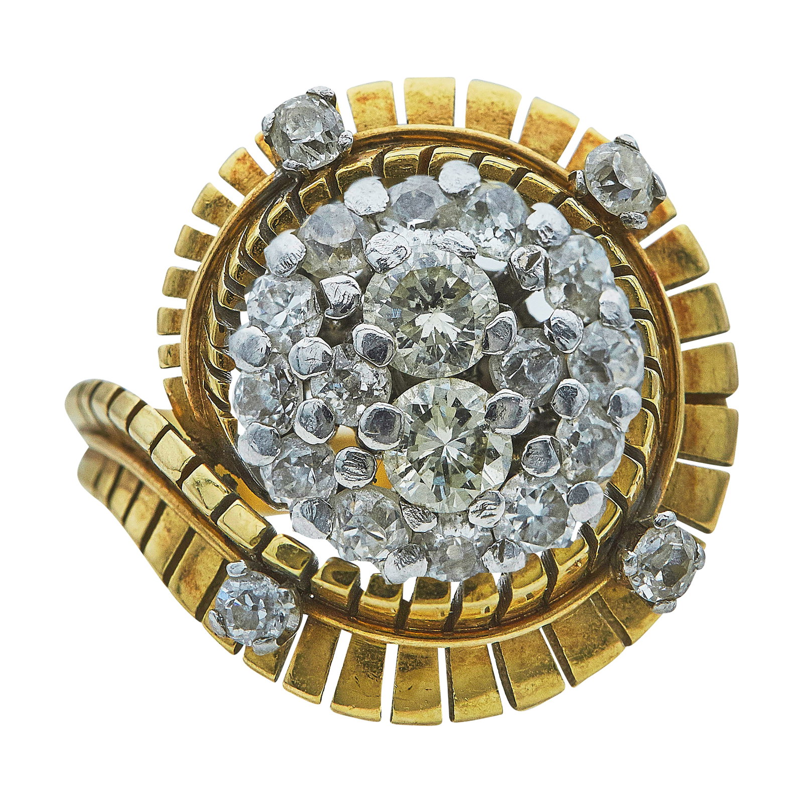 Retro 18K Yellow Gold and Platinum Diamond Cocktail Ring (1 of 3)