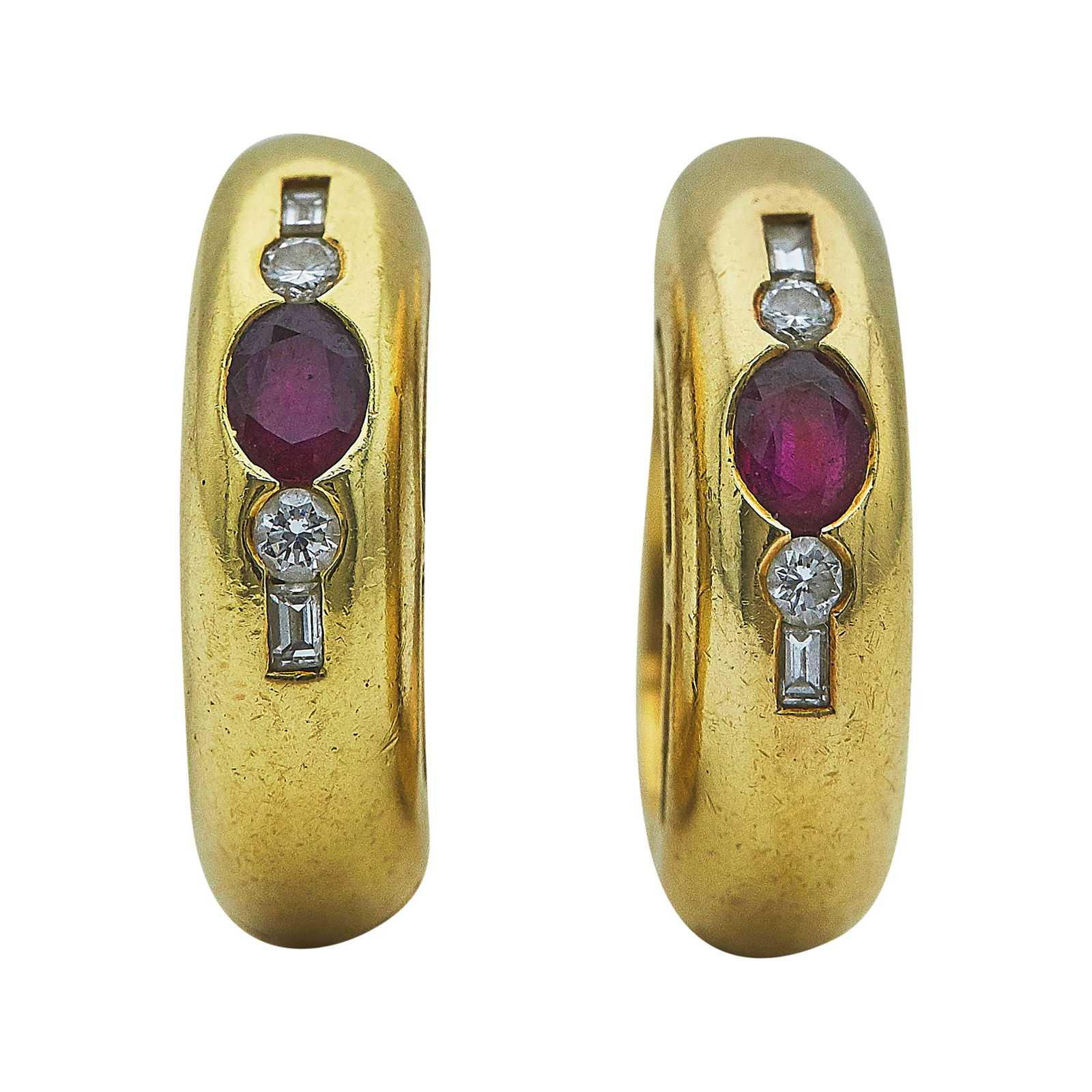 18K Yellow Gold Diamond And Ruby Hinged Hoop Earrings (1 of 3)