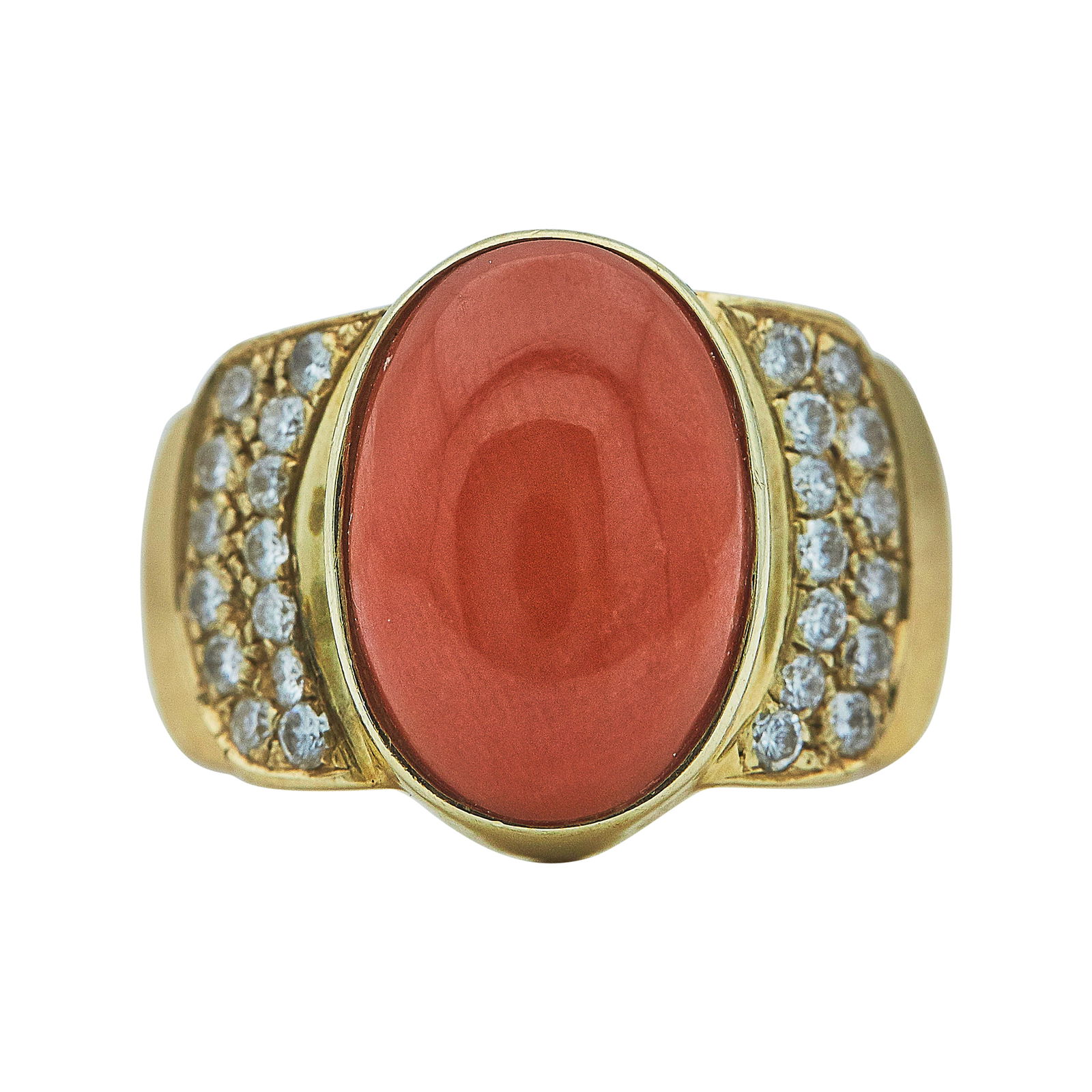 14K Yellow Gold, Coral and Diamond Ring (1 of 3)