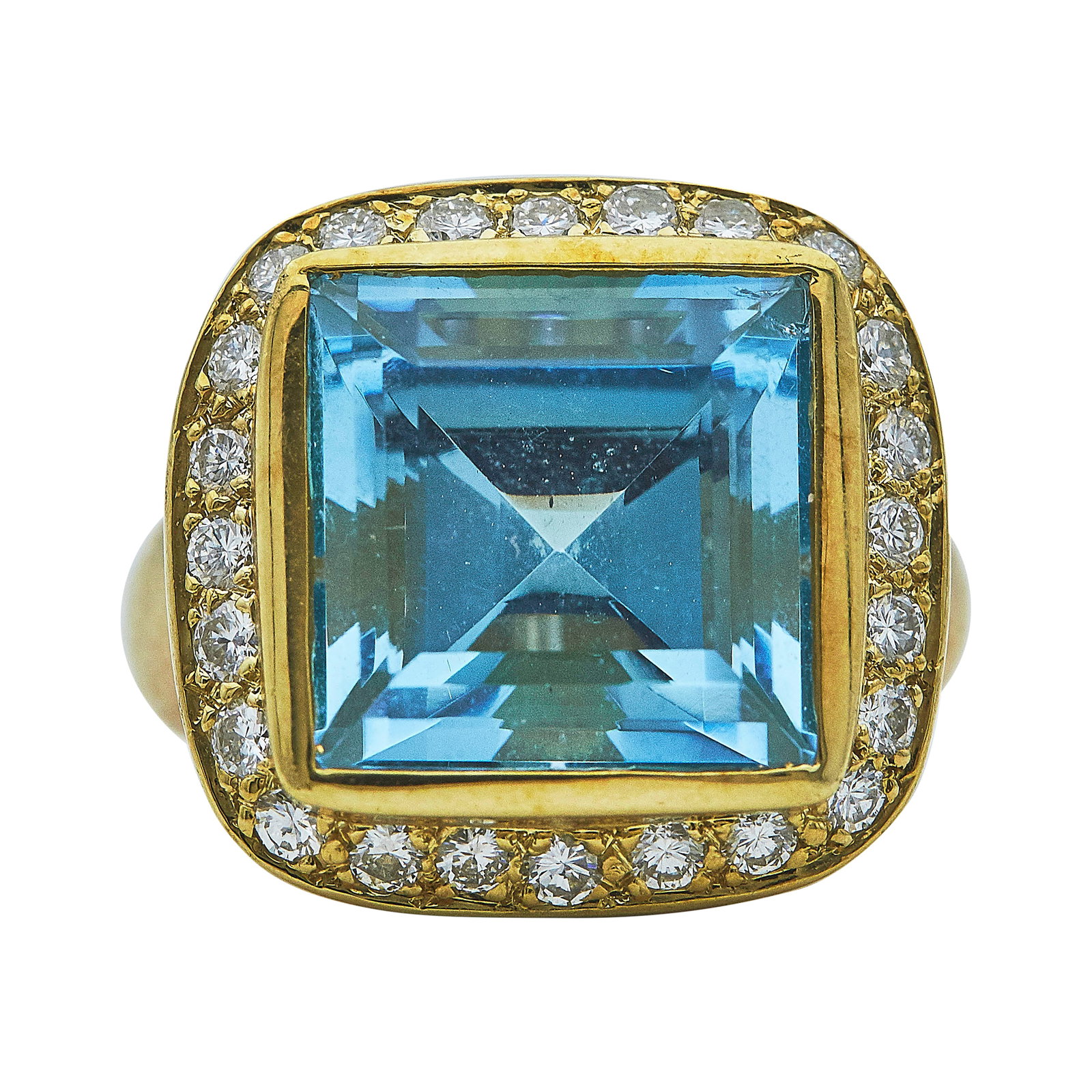 18K Yellow Gold Blue Topaz and Diamond Cocktail Ring (1 of 3)