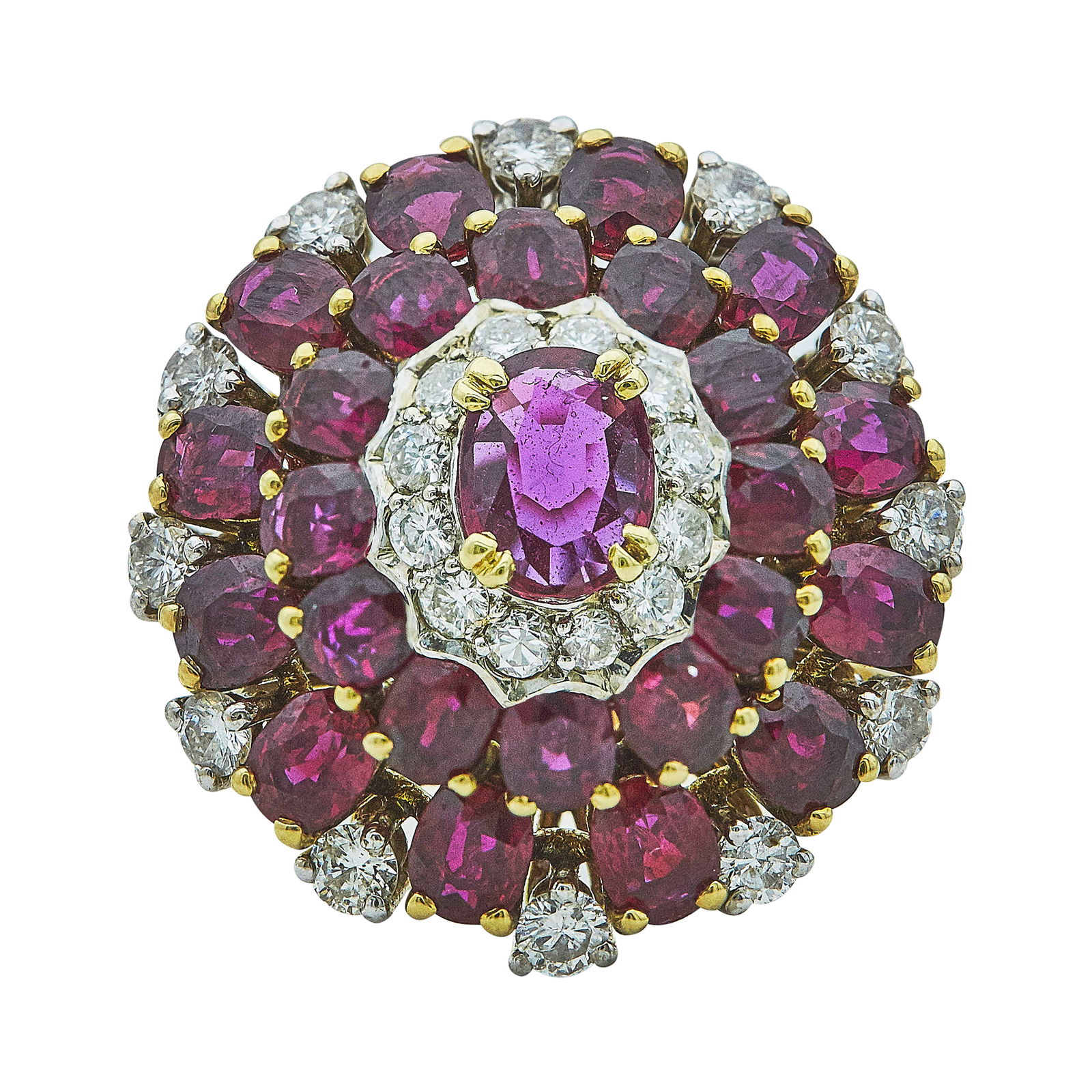 18K Yellow Gold Ruby and Diamond Cluster Ring (1 of 3)
