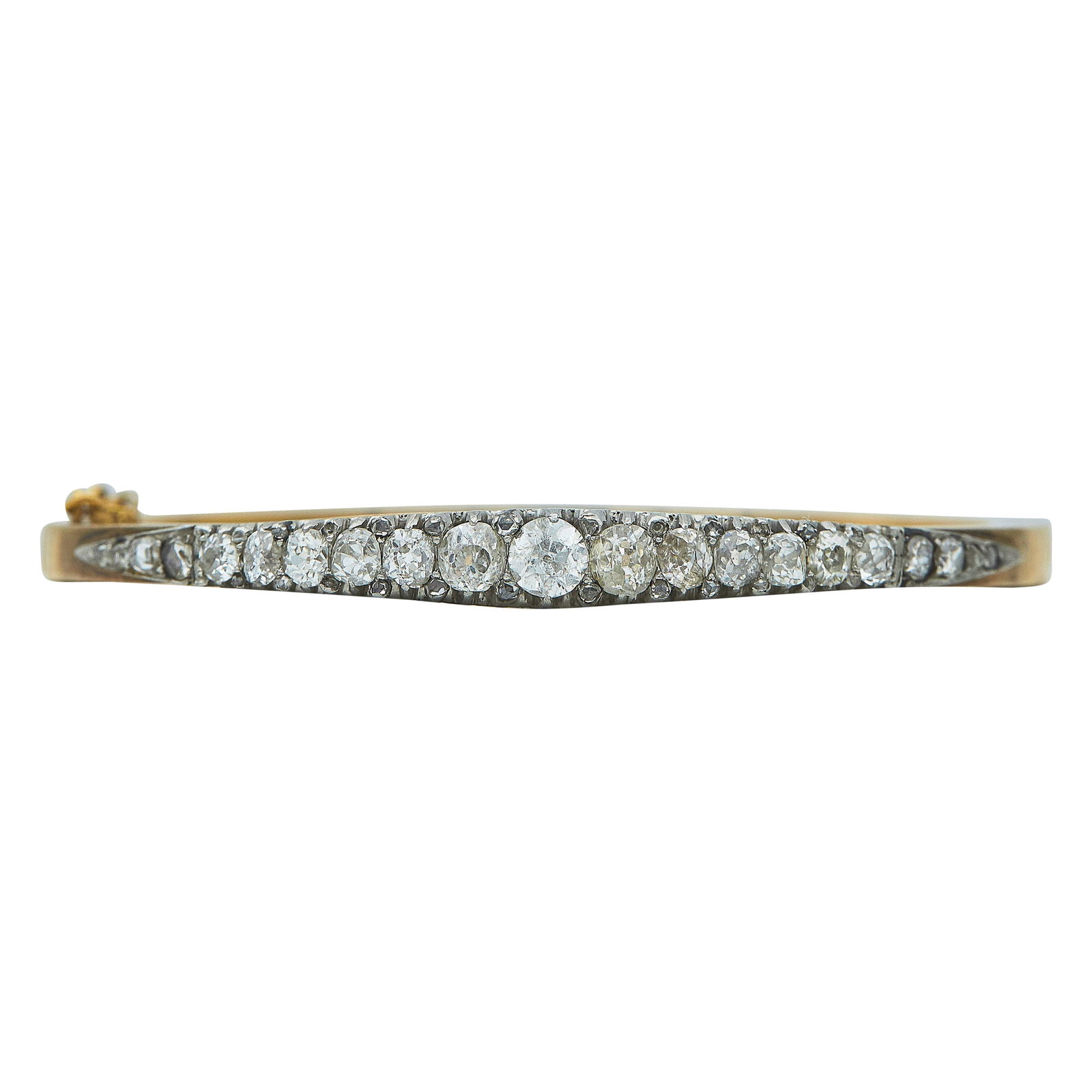 Antique Victorian French Silver Topped 18K Yellow Gold, Old-Mine Cut and Rose Cut Diamond Bangle (1 of 3)