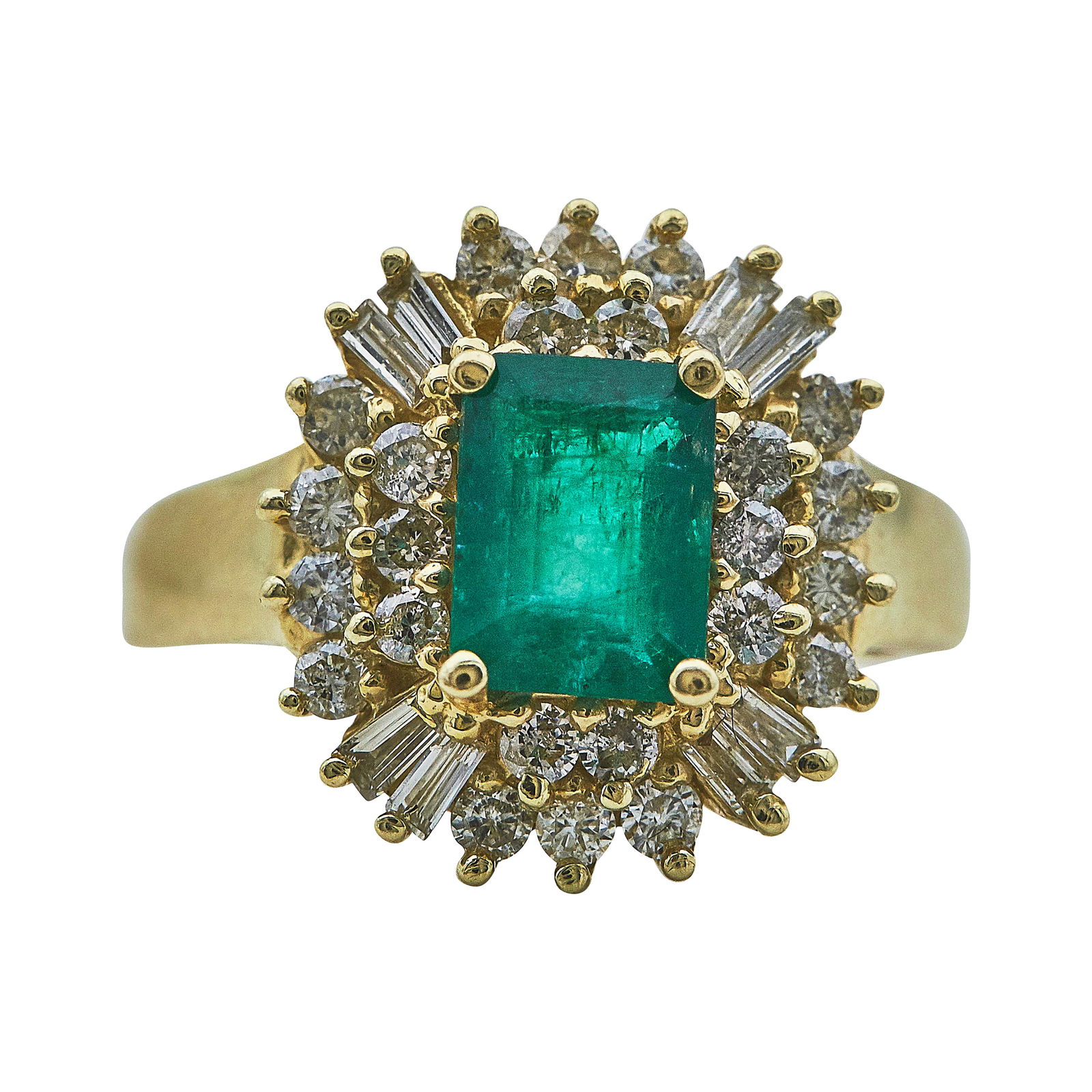 14K Yellow Gold, Emerald, and Diamond Halo Ring (1 of 3)