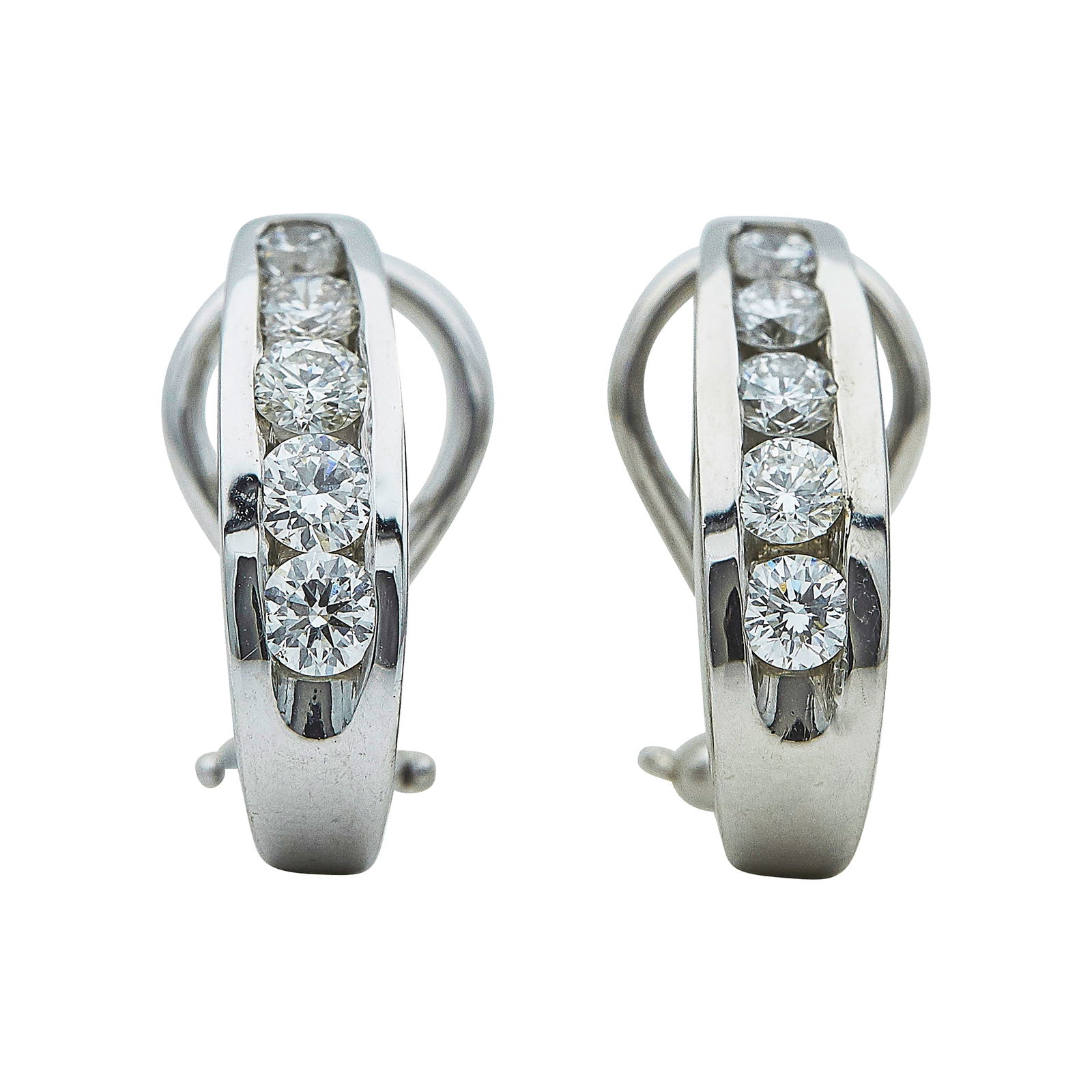 18K White Gold And Diamond J-Hoop Earrings (1 of 3)