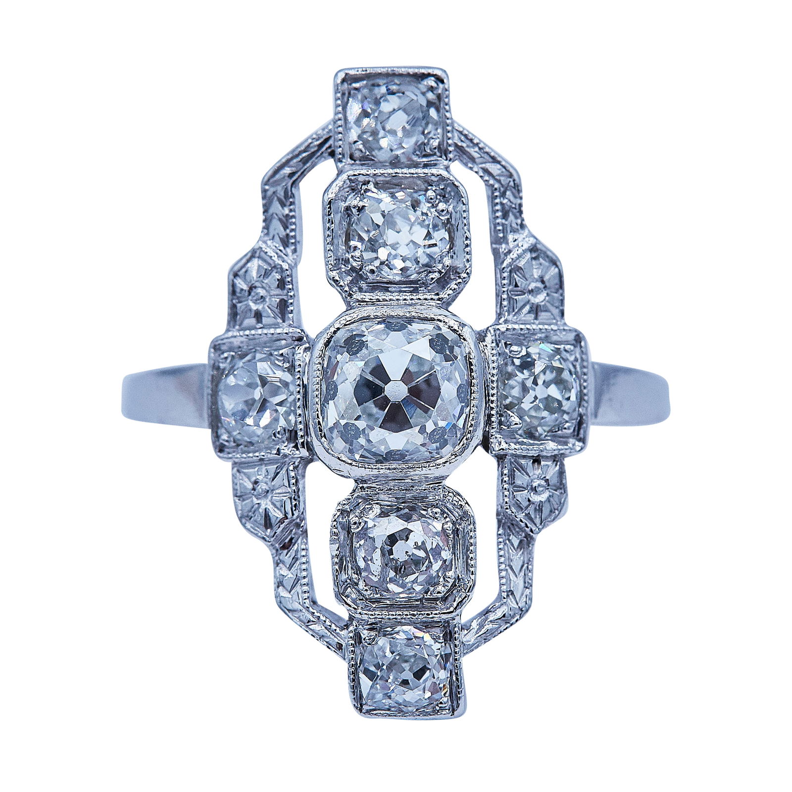 Art Deco Platinum And Diamond Plaque Ring (1 of 4)