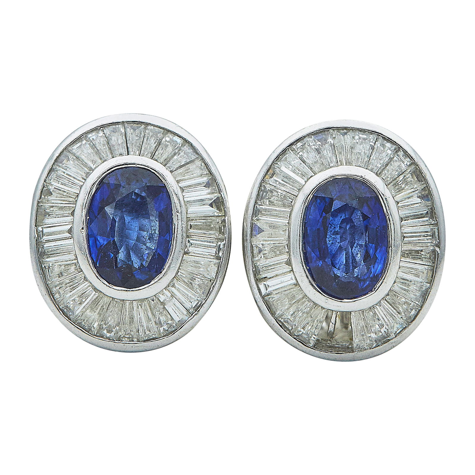 Platinum Sapphire And Diamond Halo Earrings With Foldable Posts (1 of 3)