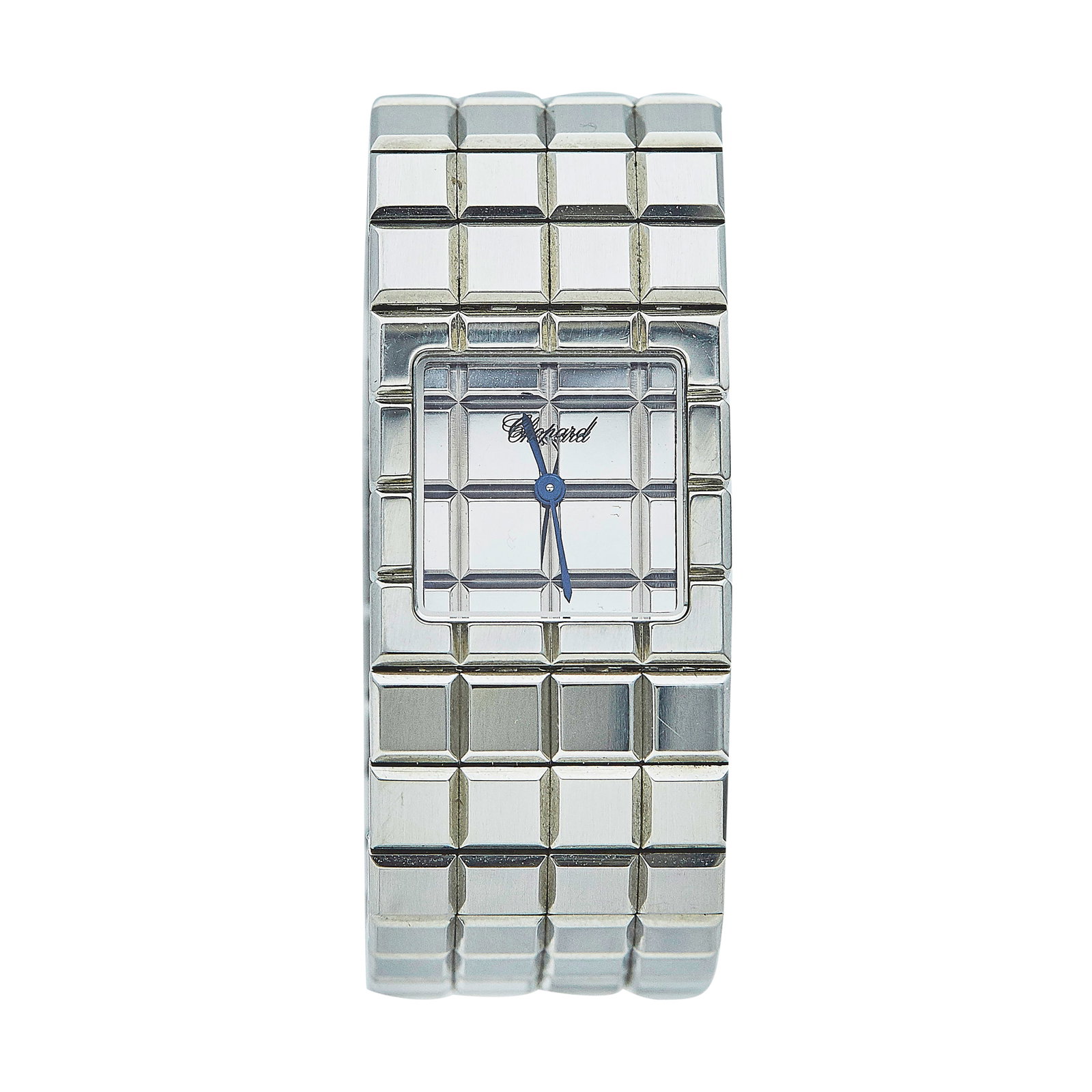 Chopard Ice Cube Stainless Steel Watch Ref. 11/8898, circa 2005: BRAND: Chopard; REF. #: 11/8898; CONDITION: Pre-owned, Very Good; YEAR: Circa 2005; ADDITIONAL COMMENTS: Scratches throughout watch, Accompanied by 4 extra links; CASE MATERIAL: Stainless Steel; BRACE