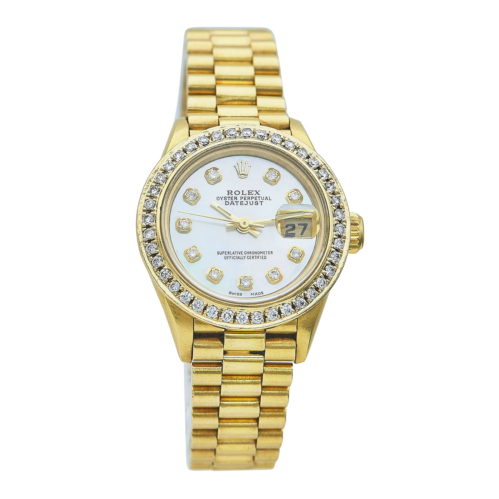 Rolex Datejust 18K Yellow Gold Watch Ref. 69178, circa 1996: BRAND: Rolex; STYLE: Datejust; REF. #: 69178; CONDITION: Pre-owned, Very Good; YEAR: Circa 1996; ADDITIONAL COMMENTS: T serial, Abraded crystal edges and scratches on crystal and date crystal,