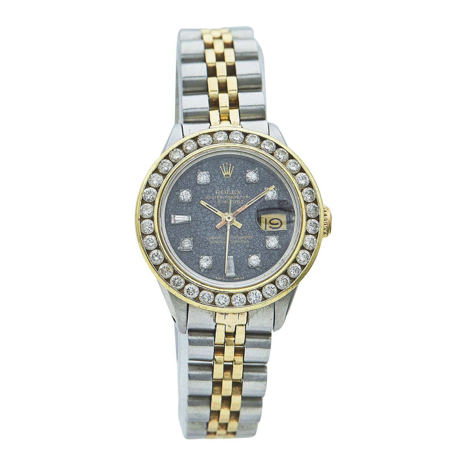 Rolex Datejust 18K Yellow Gold/SS Watch Ref. 6917, circa 1979: BRAND: Rolex; STYLE: Datejust; REF. #: 6917; CONDITION: Pre-owned, Fair; YEAR: Circa 1979; ADDITIONAL COMMENTS: 5.6 mil serial, Scratches throughout watch, Nicks to edge of acrylic crystal, After