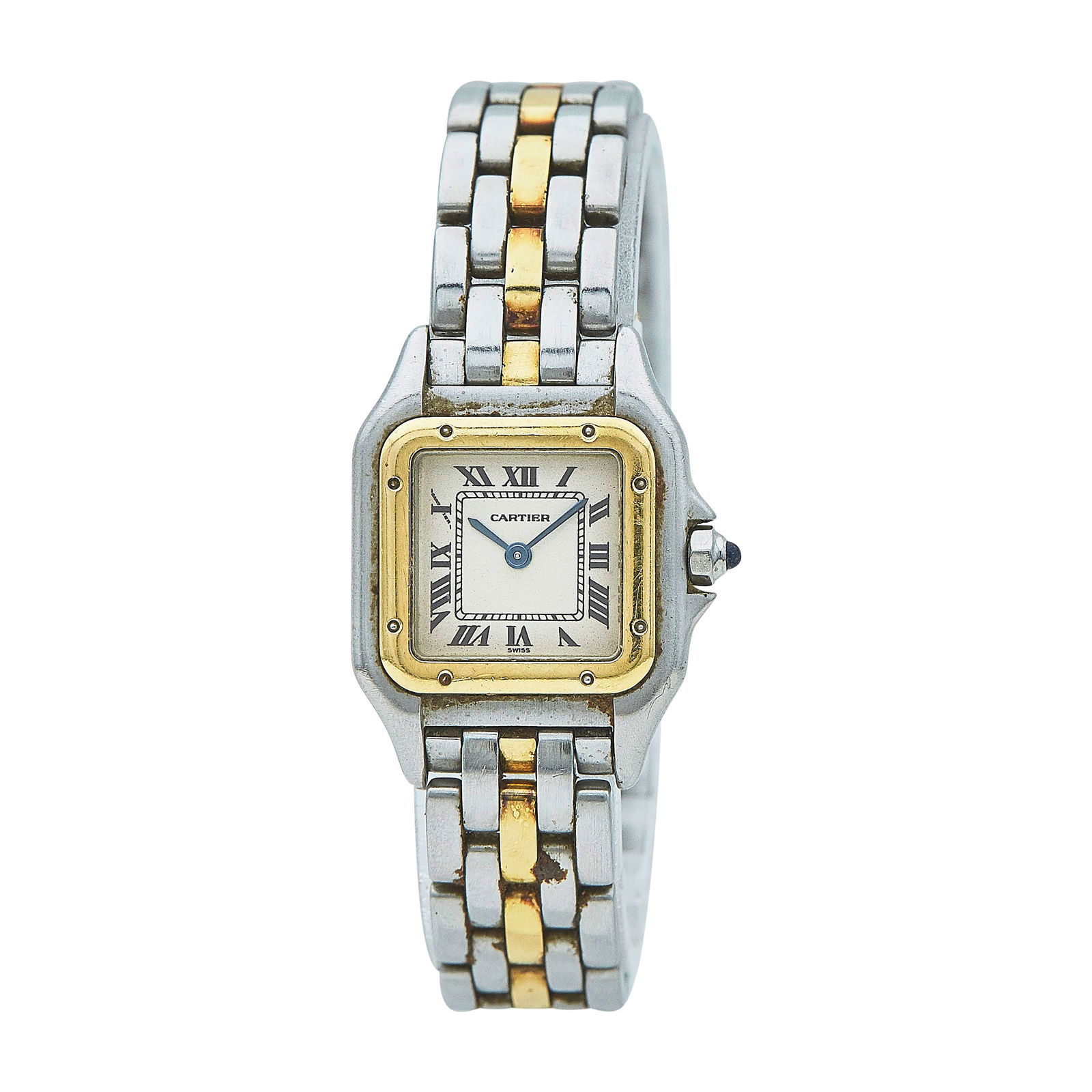 Cartier Panthère de Cartier 18K Yellow Gold/SS Watch Ref. W25029B5, circa 1995: BRAND: Cartier; STYLE: Panthère de Cartier; REF. #: W25029B5; CONDITION: Pre-owned, Fair; YEAR: Circa 1995; ADDITIONAL COMMENTS: Scratches throughout watch, Very light fleabite nicks along edge of cr
