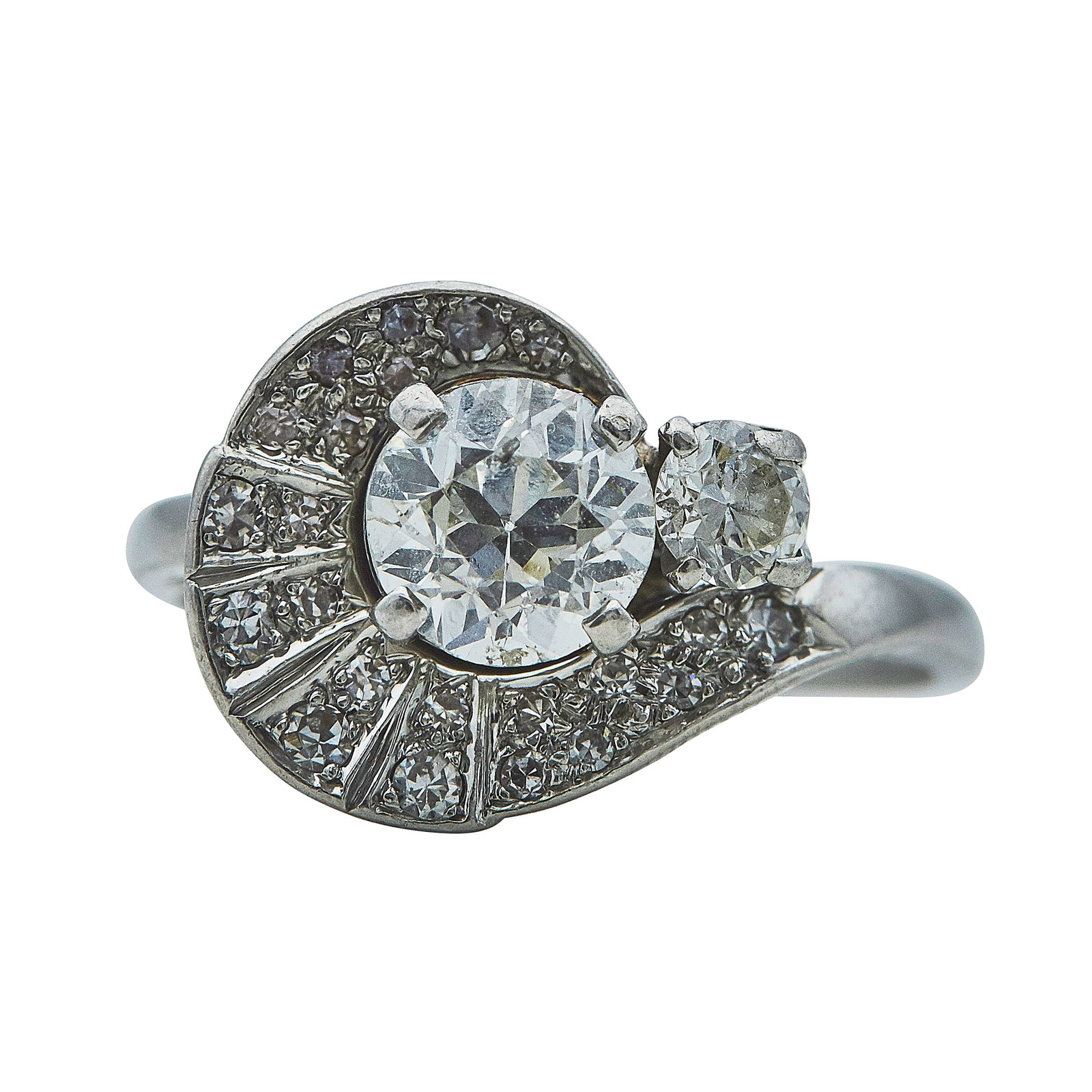 Retro Platinum And Diamond Semi-Swirl Halo Engagement Ring (1 of 3)