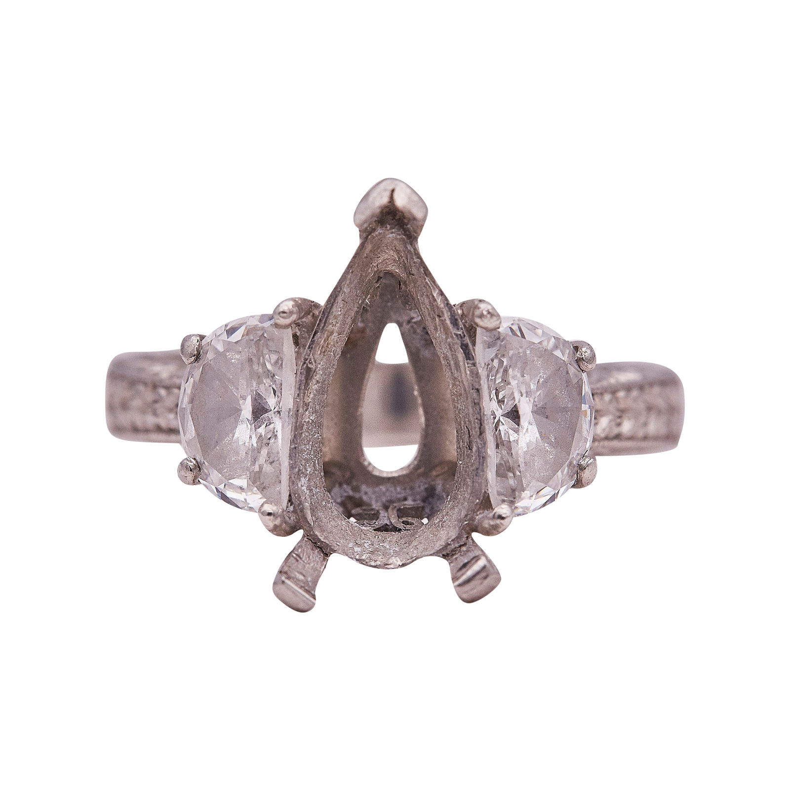 Platinum And Half Moon Diamond Three-Stone Engagement Ring Mounting (1 of 4)