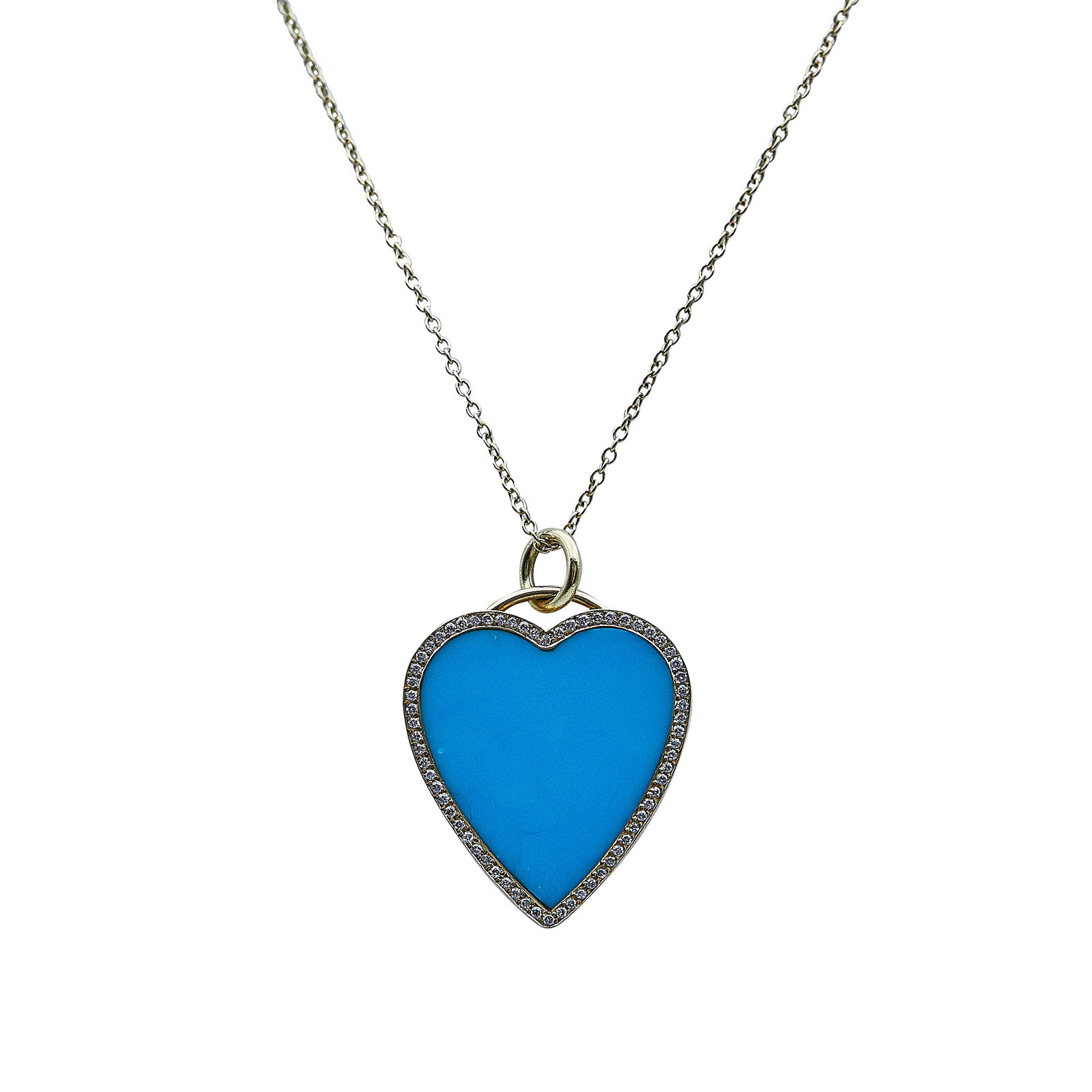 Jennifer Meyer 14K and 18K Yellow Gold Turquoise and Diamond Heart Pendant Necklace (1 of 4)