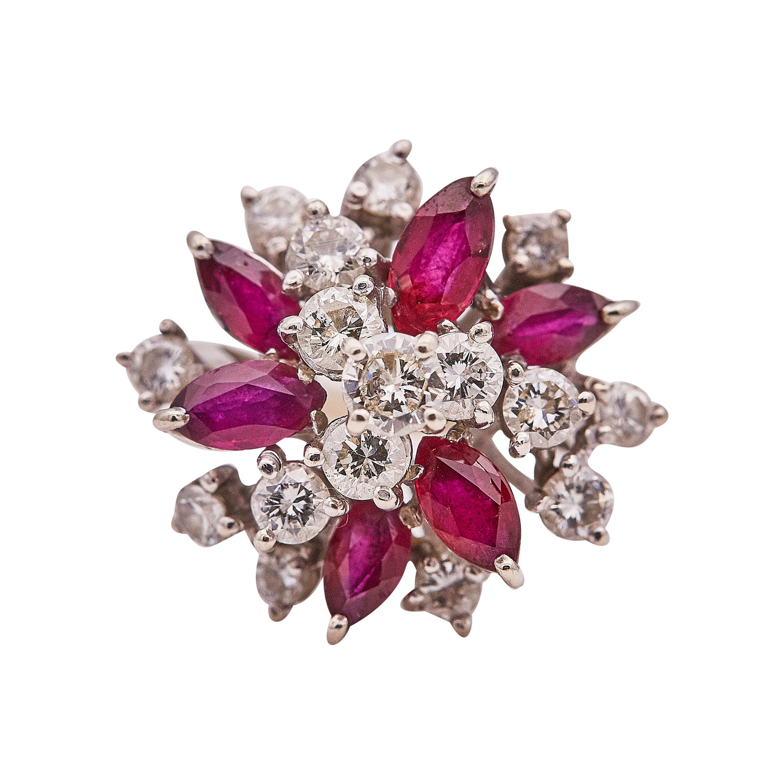 14K White Gold Ruby And Diamond Cluster Ring (1 of 3)