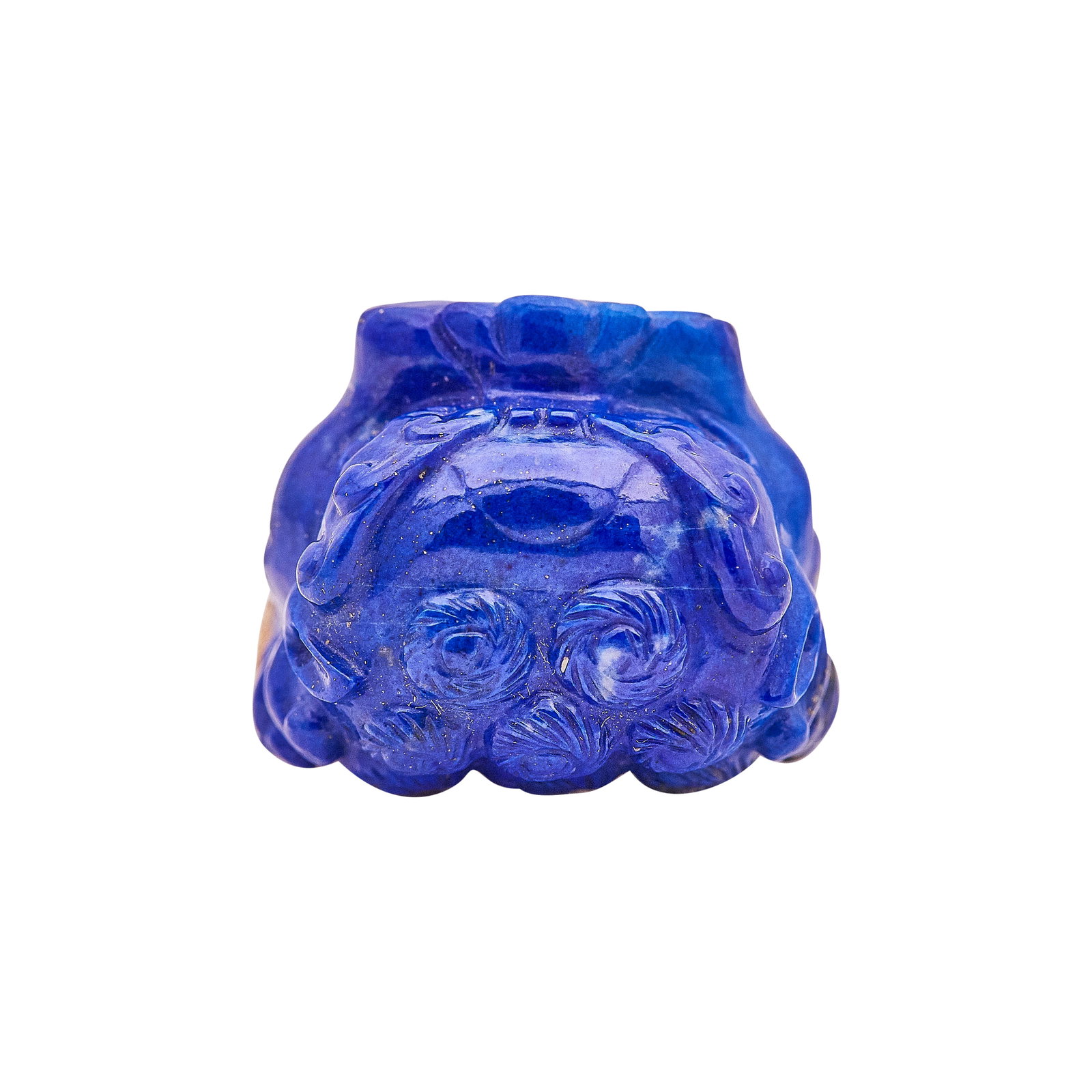 14K Yellow Gold and Carved Lapis Lion Ring: METAL: 14K Yellow Gold; GEMSTONES: Lapis; TESTED: 14K Yellow Gold; CONDITION: Pre-owned, Very Good; ITEM WEIGHT (GRAMS): 29.9 g; MEASUREMENTS: Ring size 5 1/2