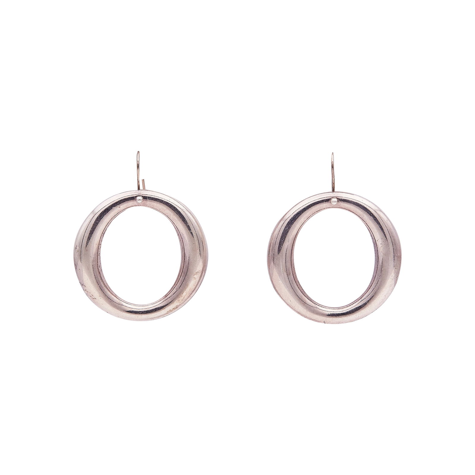 Tiffany & Co. Elsa Peretti Sterling Silver Circular Drop Earrings: BRAND: Tiffany & Co.; COLLECTION: Peretti; METAL: Sterling Silver; STAMPED: © Elsa Peretti, Tiffany @ Co.,925, Spain; CONDITION: Pre-owned; ITEM WEIGHT (GRAMS): 13.14 g; MEASUREMENTS: Earrings 1 3/4