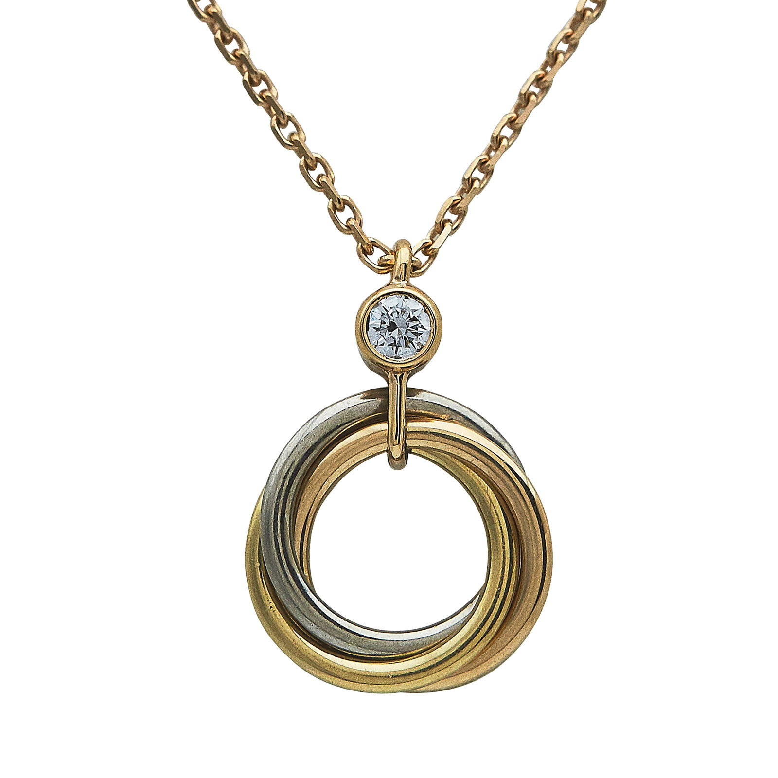 Cartier Trinity 18K Tri-Color Gold and Diamond Pendant Necklace (1 of 4)
