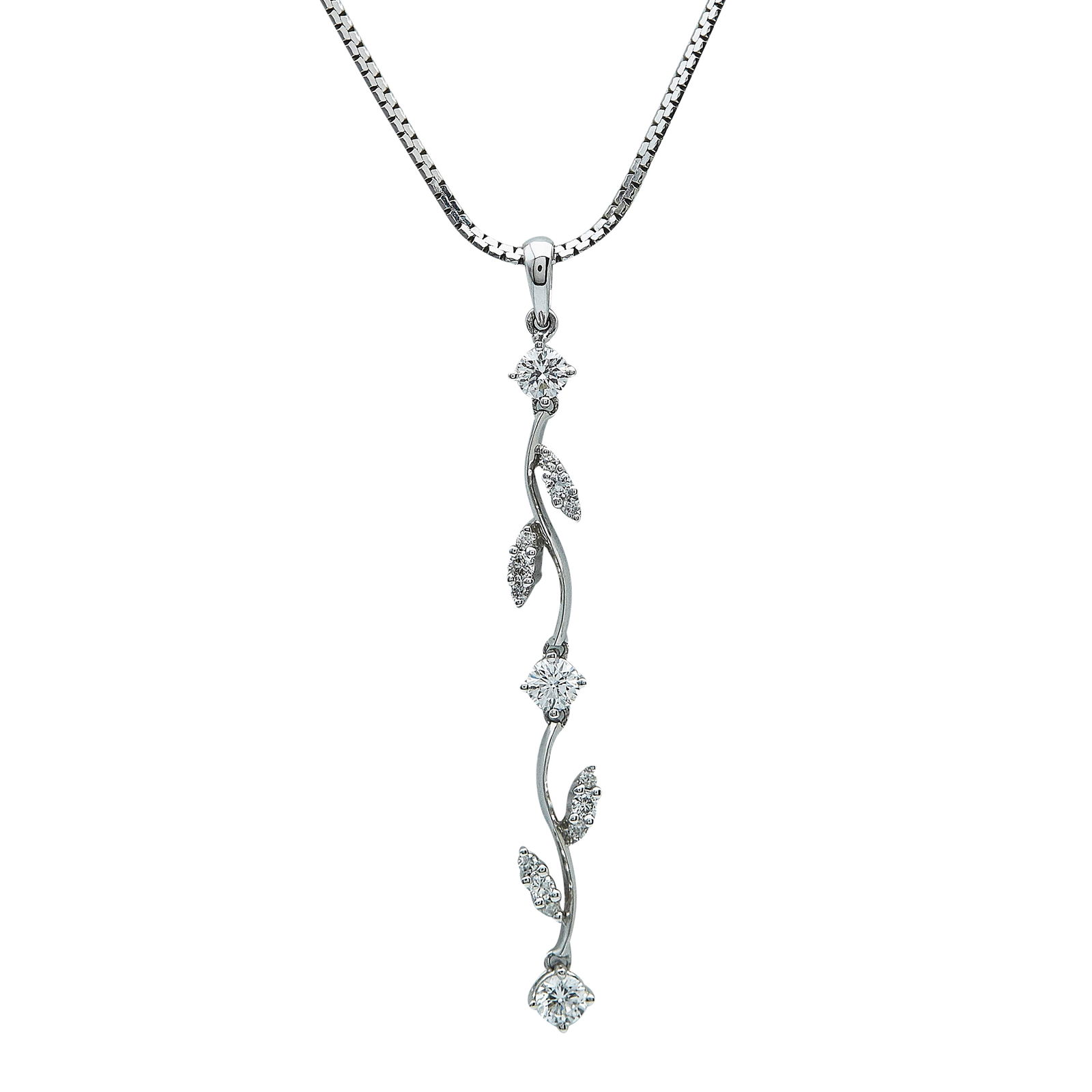 H. Stern 18K White Gold Diamond Articulated Vine Motif Pendant Necklace: BRAND: H. Stern; METAL: 18K White Gold; CARAT WEIGHT: 0.65 ctw; APPROXIMATE TOTAL DIAMOND WEIGHT: 0.65 ctw; APPROXIMATE DIAMOND COLOR(S): H; APPROXIMATE DIAMOND CLARITY: VS-SI; STAMPED: 750, ITALY, ma