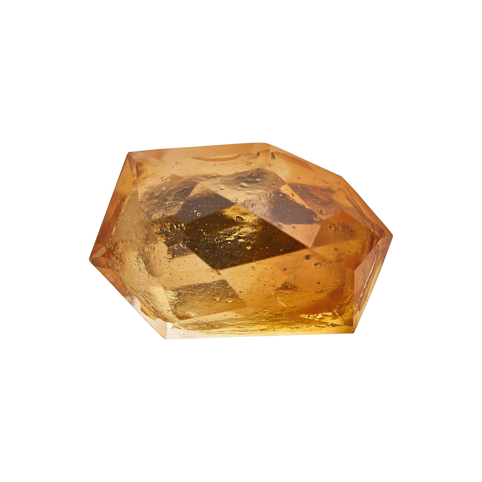 18K Yellow Gold Citrine Cocktail Ring With Baguette Diamond Accent: METAL: 18K Yellow Gold; APPROXIMATE TOTAL DIAMOND WEIGHT: 0.04 ctw; GEMSTONES: Rose Cut Citrine measuring approx. 20mm by 16mm; STAMPED: CP,; TESTED: 18K Yellow Gold; CONDITION: Pre-owned, Good; ITEM